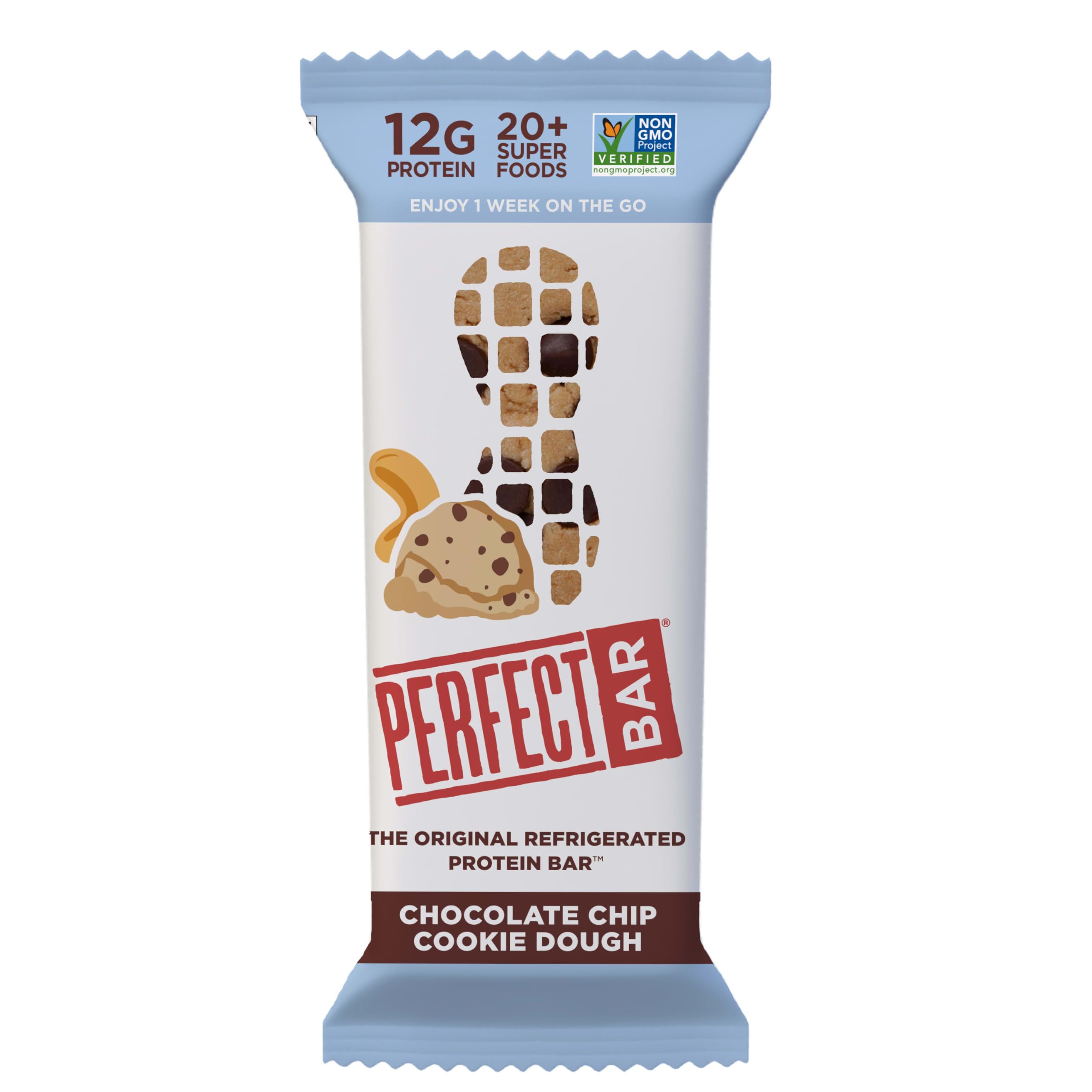 Perfect Bar Protein Bars, Chocolate Chip Cookie Dough, 12g Protein, 2.2 oz | Nothing artificial, gluten free bar made with organic honey, cashew and peanut butter, individually wrapped, for busy days