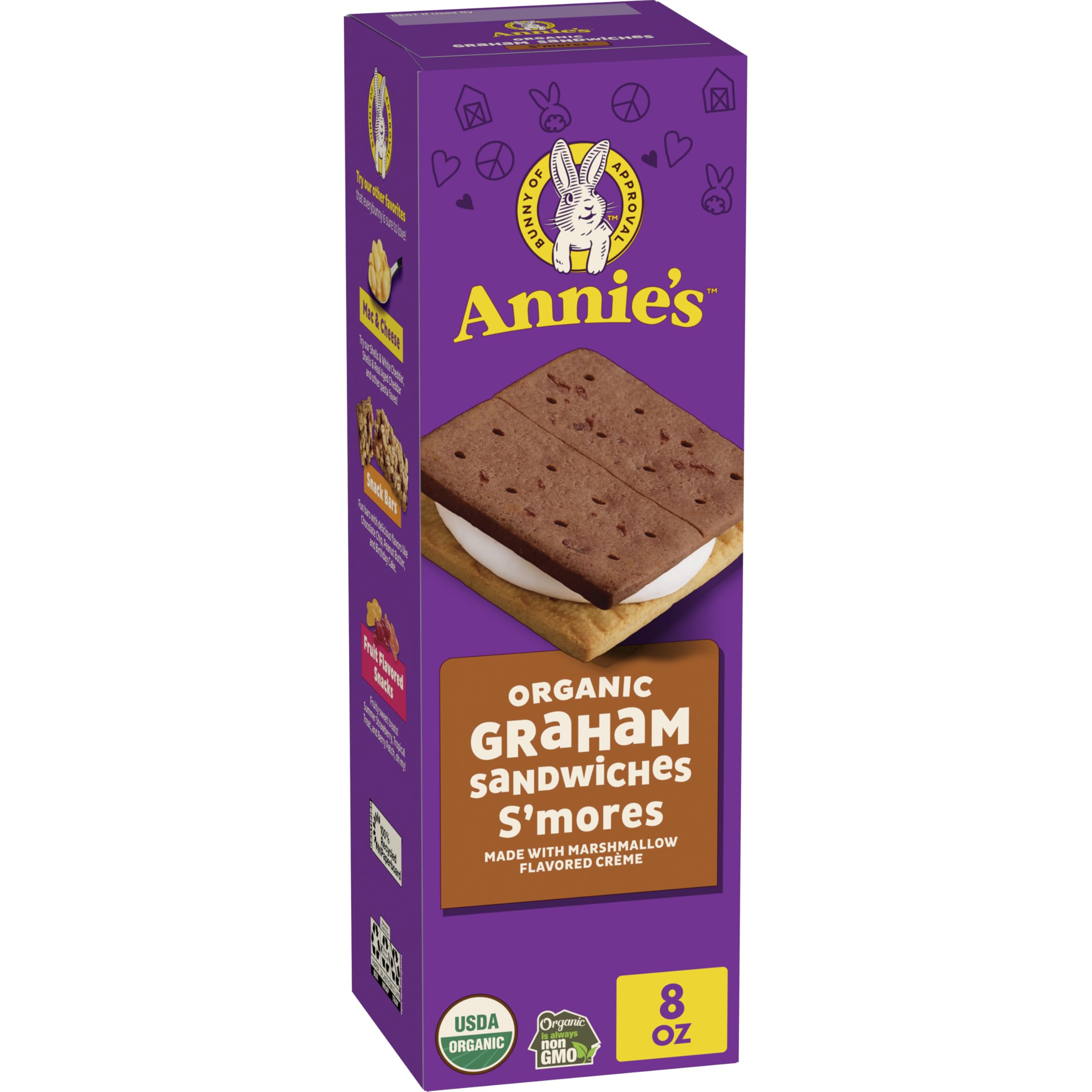 Annie's Organic S'mores Graham Sandwich Cookies, 12 ct, 8 oz | Fun Kids Snacks, USDA Organic, No Artificial Flavors or Synthetic Colors, No High-Fructose Corn Syrup