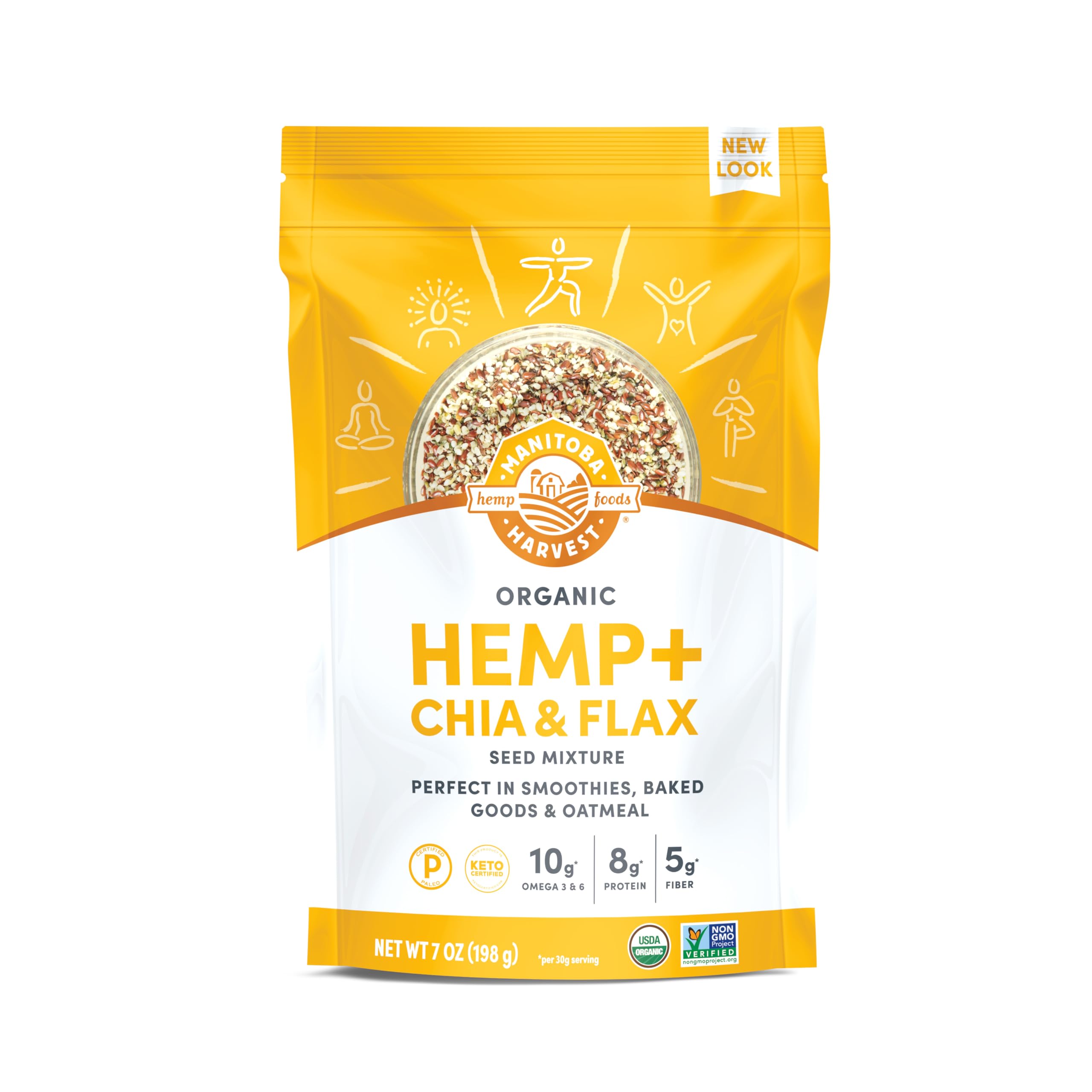 Manitoba Harvest Organic Hemp Plus Flax & Chia Seeds, 7 oz | 8g Protein, 5g Fiber and 10 g Omegas 3 and 6 per 30 g Serving - Nutrient-Dense, 3-in-1 Super Seeds Mixture, Vegan, Non-GMO