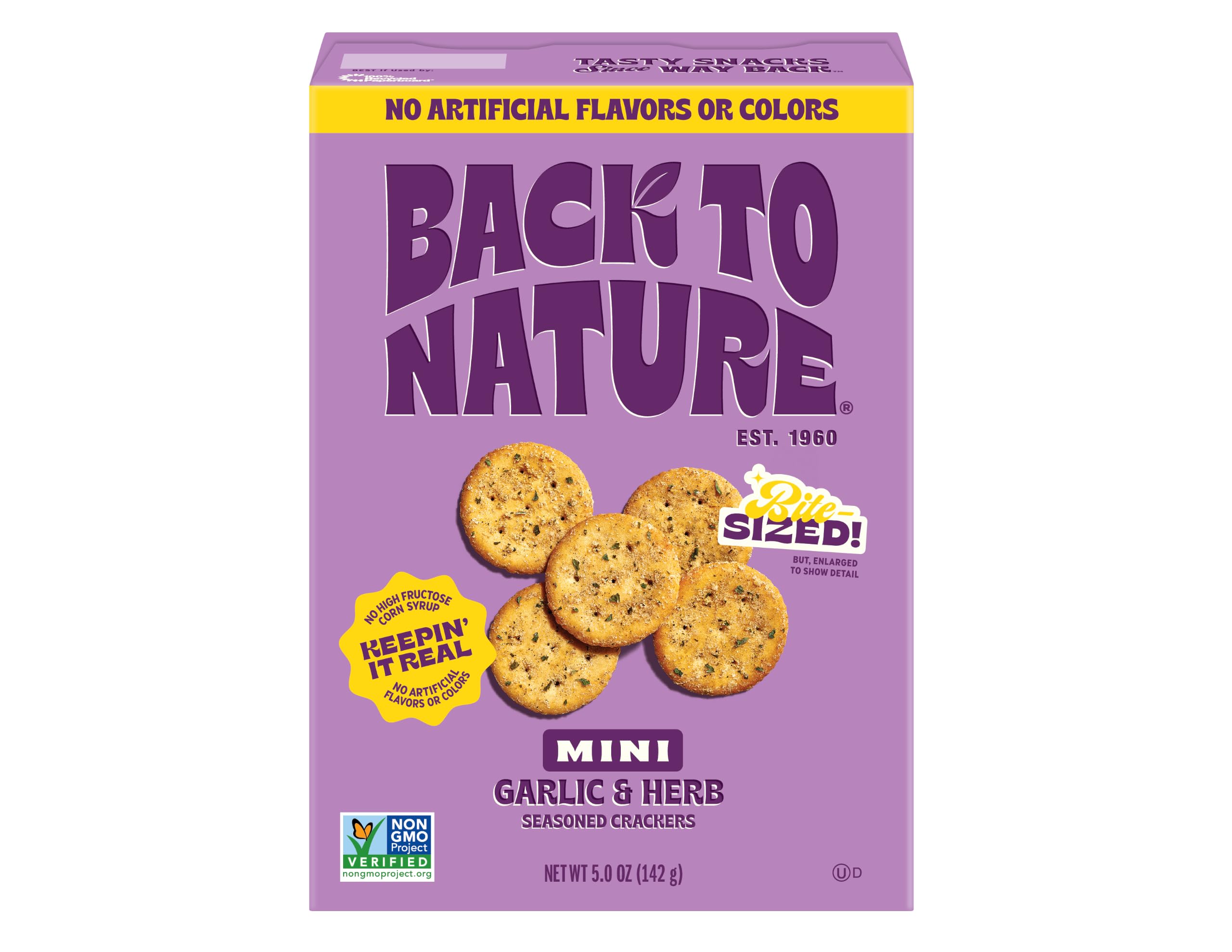 Back to Nature Garlic & Herb Seasoned Mini Crackers, Plant Based Snack, 1pk | Kosher, No Dairy Added, Plant Based, Wheat Flour, Non GMO No High Fructose Corn Syrup No Artificials, Wholesome Snacks 5oz