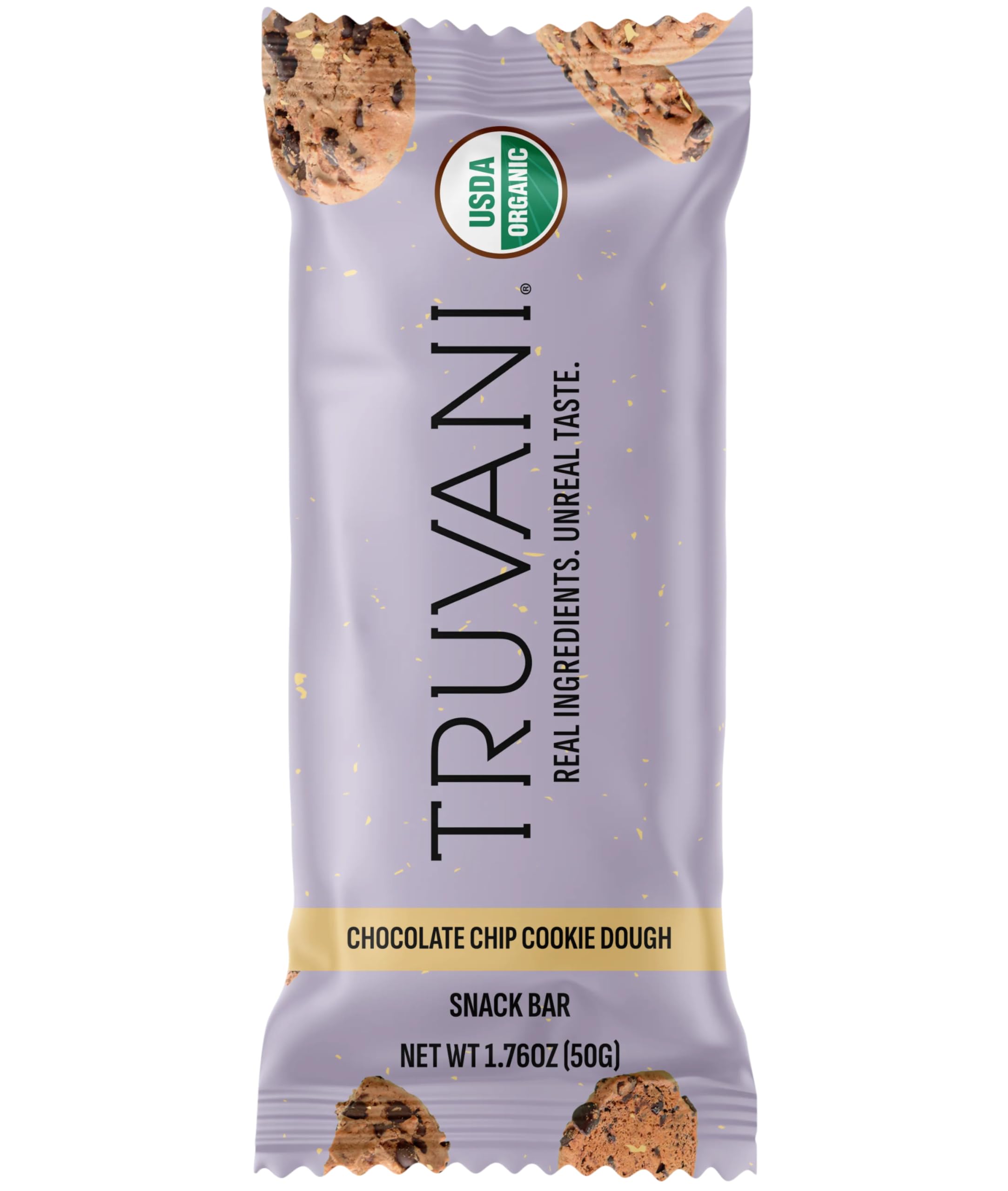 Truvani Plant Based Snack Bars | Chocolate Chip Cookie Dough | 1 Pack | Vegan | 5g Protein | USDA Organic and Vegan | Dairy, Soy, and Gluten Free | Individually Wrapped