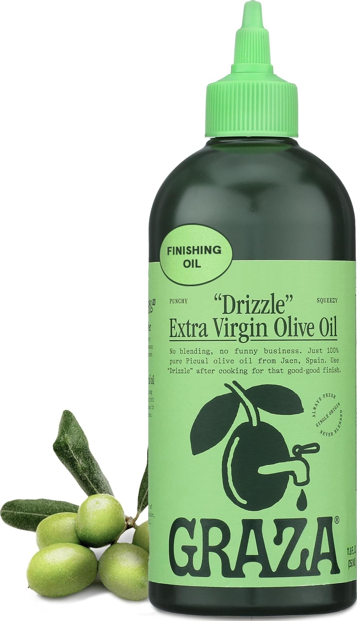 Graza Drizzle Extra Virgin Olive Oil, Finishing Oil - High Polyphenol Early Harvest EVOO Finishing Oil in a Squeeze Bottle - Single Farm Olives from Spain - 11.8 Fl Oz (350ml)