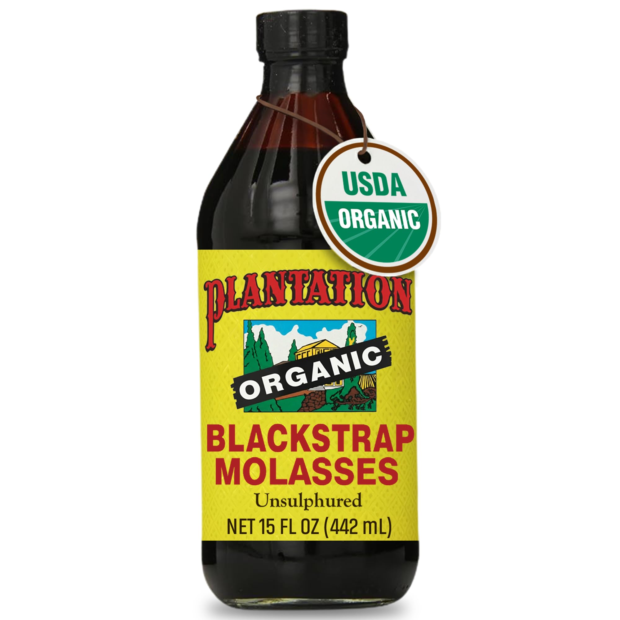 Plantation Organic Blackstrap Molasses 15 oz – USDA Organic Unsulphured Blackstrap Molasses, Natural Sweetener for Baking, Cooking & Beverages