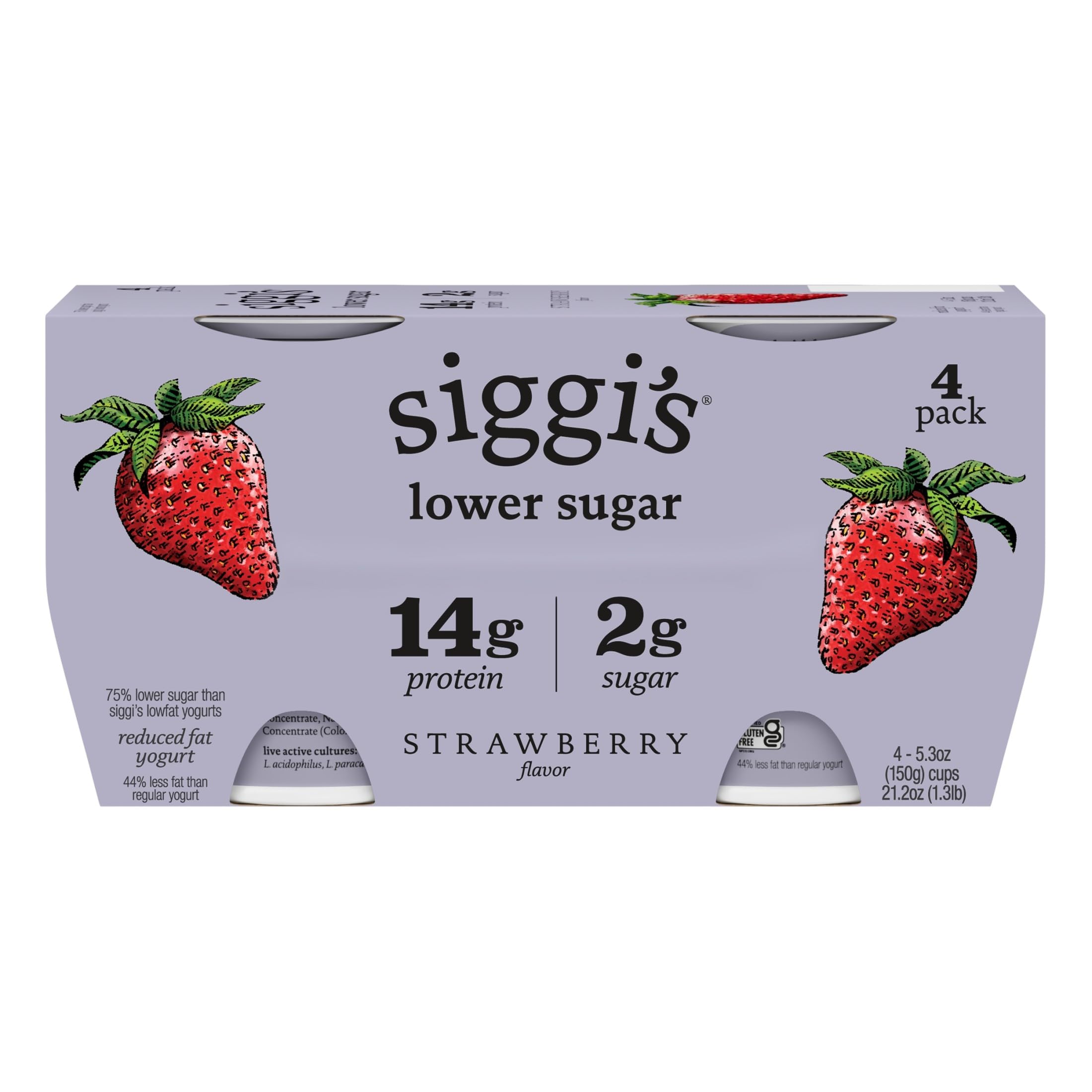 siggi’s Lower Sugar, Lower Calorie Icelandic Skyr Yogurt, Strawberry, 4ct