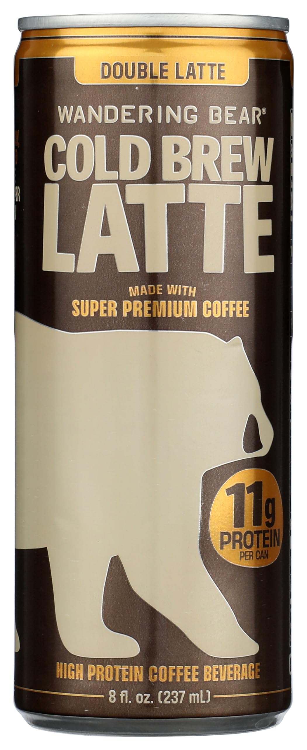 Wandering Bear High-Protein Cold Brew Double Latte | 11g Protein, Low Sugar, 100 Calories | Ready-to-Drink 8 oz Can | Made with Organic Coffee | Double Latte Protein Coffee Drink | Smooth, Creamy, Only 5g of real cane sugar