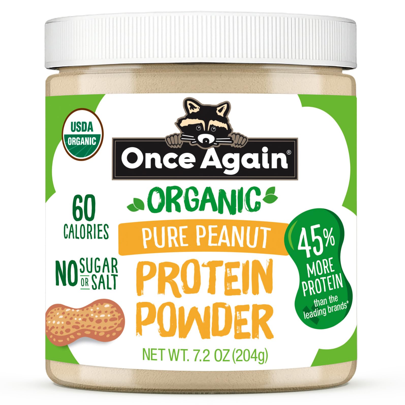 Once Again Pure Organic Peanut Butter Powder, 11g Protein - 7.2 oz | Only Peanuts, Just 60 Calories, No Sugar or Salt, Vegan, Gluten Free, Non-GMO, Peanut Powder