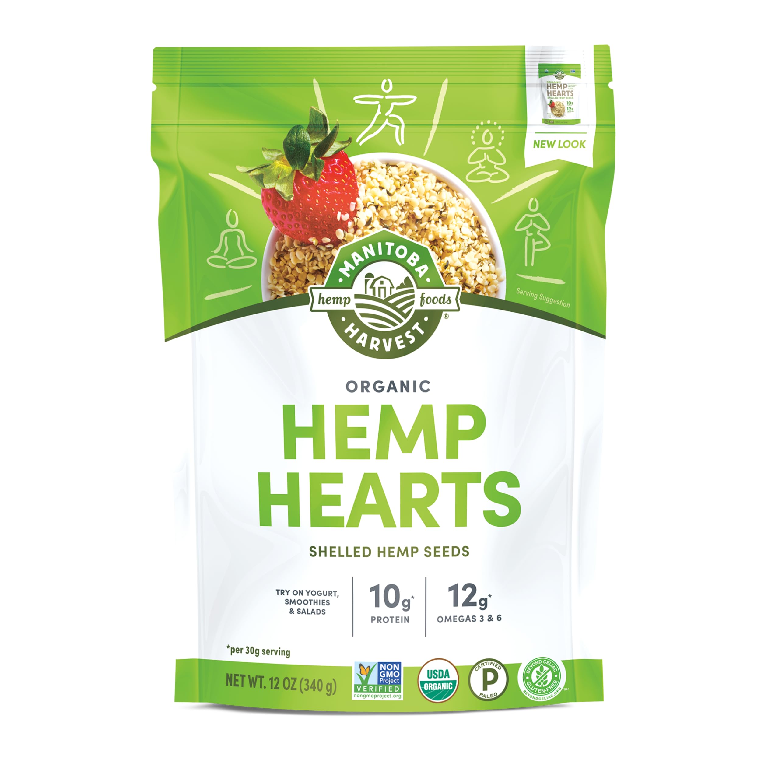 Manitoba Harvest Organic Hemp Hearts, Shelled Hemp Seeds, 12 oz | 10 g Plant-Based Protein and 12 g Omegas 3 and 6 per 30 g Serving, Non-GMO, Vegan, Keto, Paleo, Gluten-Free