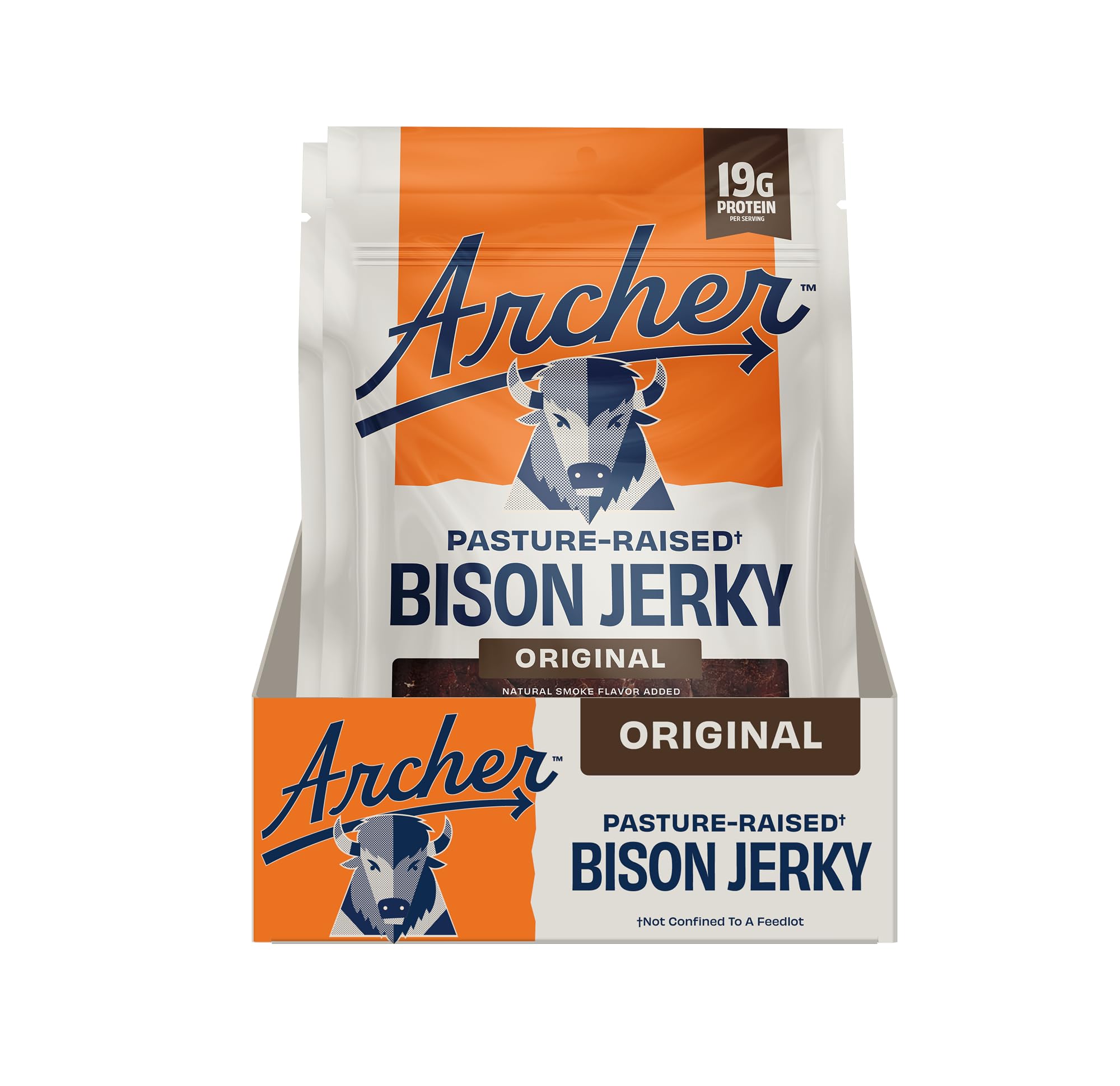 Archer Bison Jerky, Original, 9g Protein, Gluten Free - 2 oz | Pasture-raised bison, 9g protein per oz, 70 calories, no MSG, gluten free, keto, shelf stable