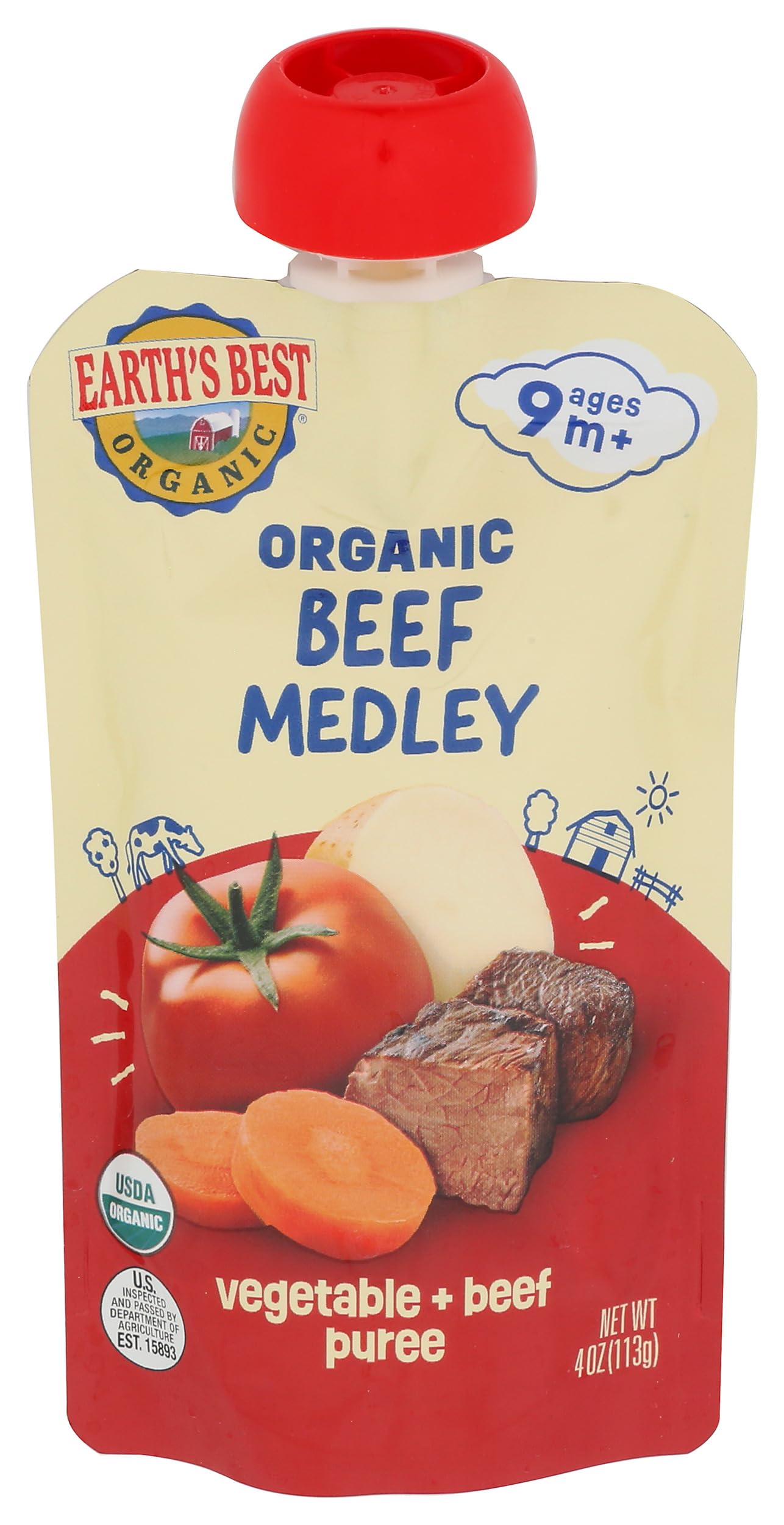 Earths Best Organic Vegetable Beef Medley Baby Food Puree, 4 OZ