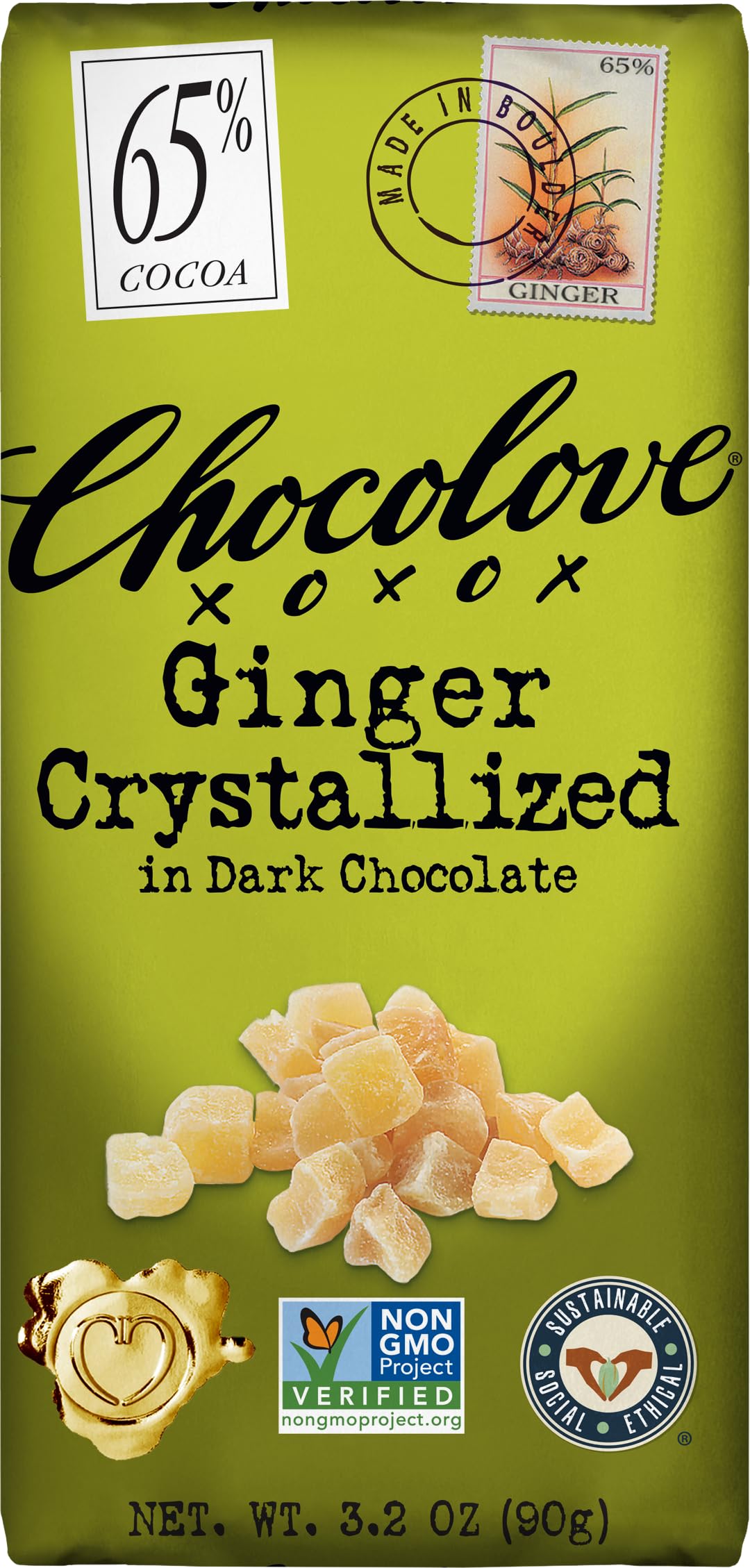 CHOC BAR DRK GINGER CRYST 3.2OZ
