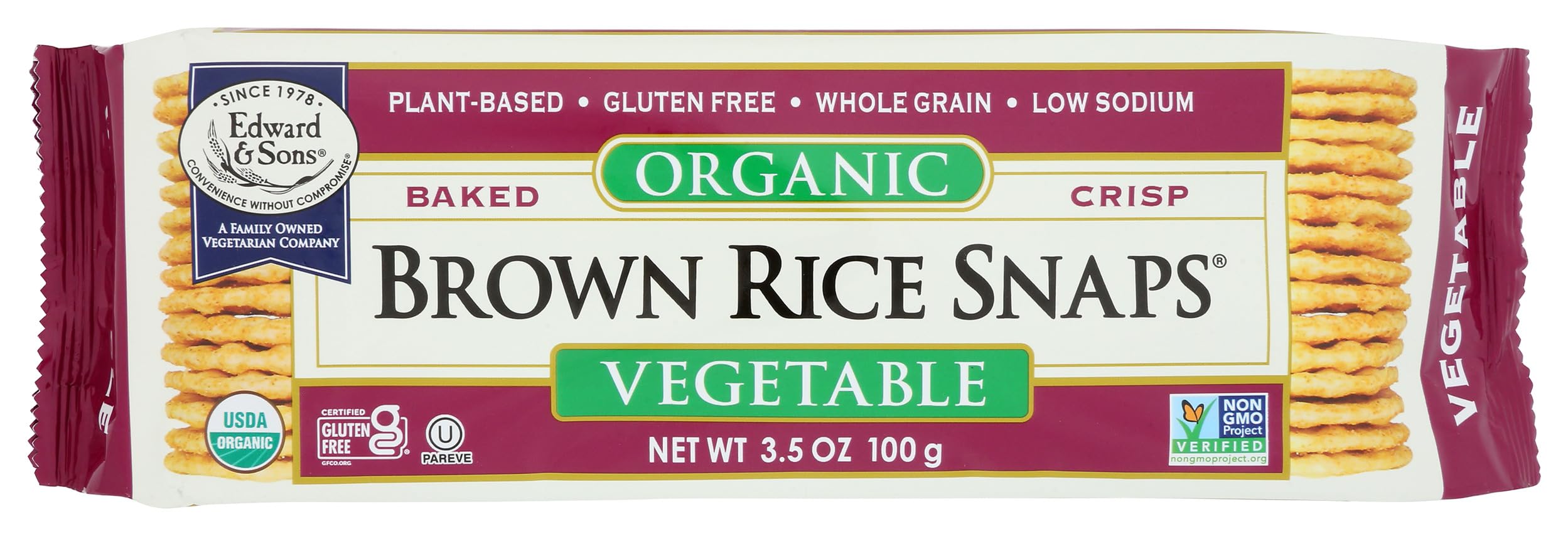 Organic Brown Rice Snaps Crackers, Vegetable, 3.5 oz