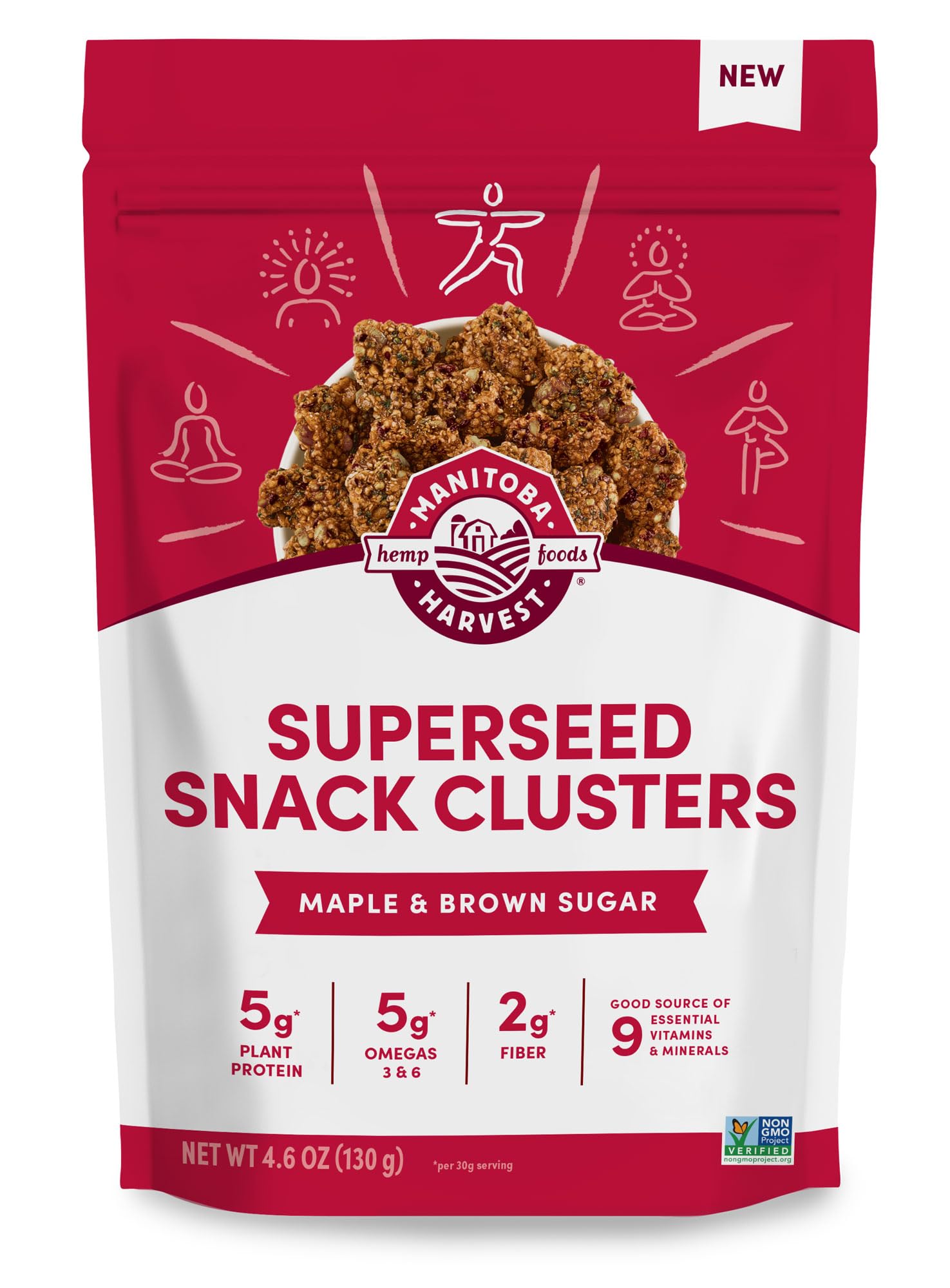 Manitoba Harvest Superseed Snack Clusters, Maple & Brown Sugar, 4.6 oz | 5 g Plant Protein, 2 g Fiber, 5 g Omegas 3 and 6 per 30 g serving, Vegan, Non-GMO Project Verified