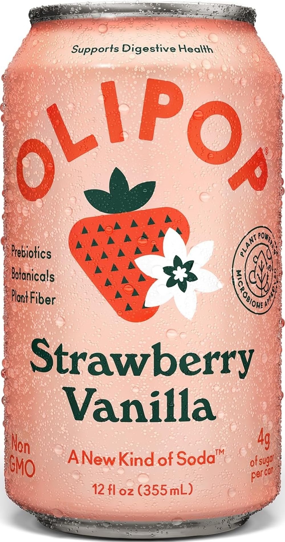 Olipop Strawberry Vanilla Sparkling Tonic, 12 Fl Oz Can