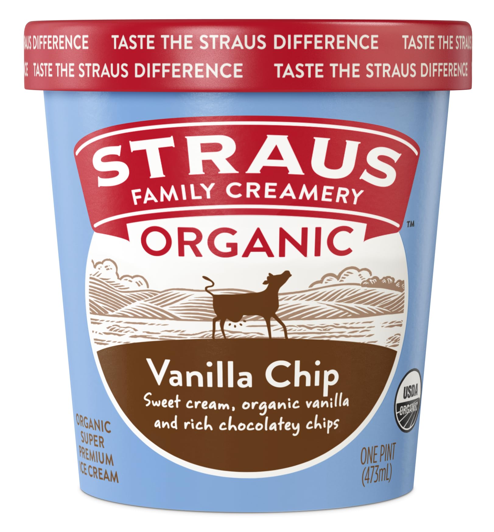 Straus Family Creamery Organic Super Premium Vanilla Chip Ice Cream, Pasture-Raised Dairy, 16oz