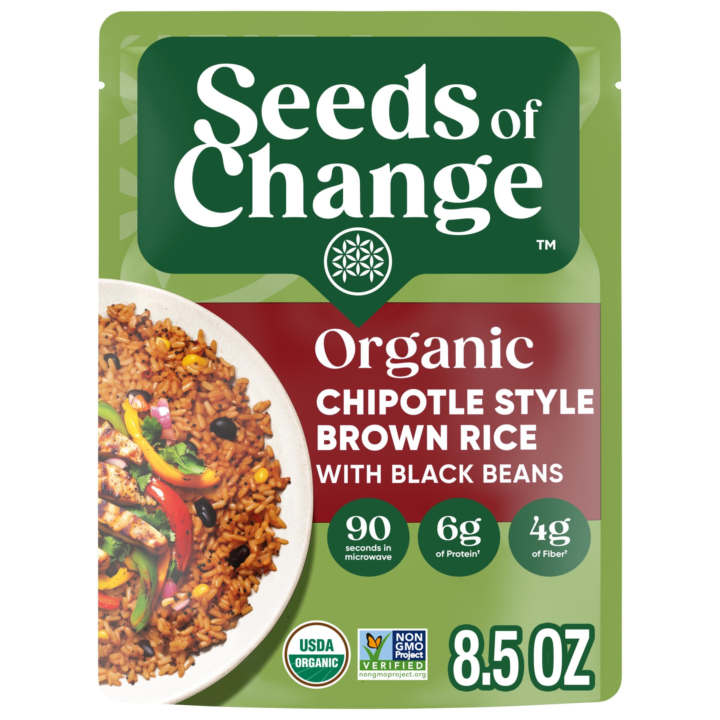 SEEDS OF CHANGE Organic Chipotle Style Brown Rice & Beans 8.5 Ounce Pouch