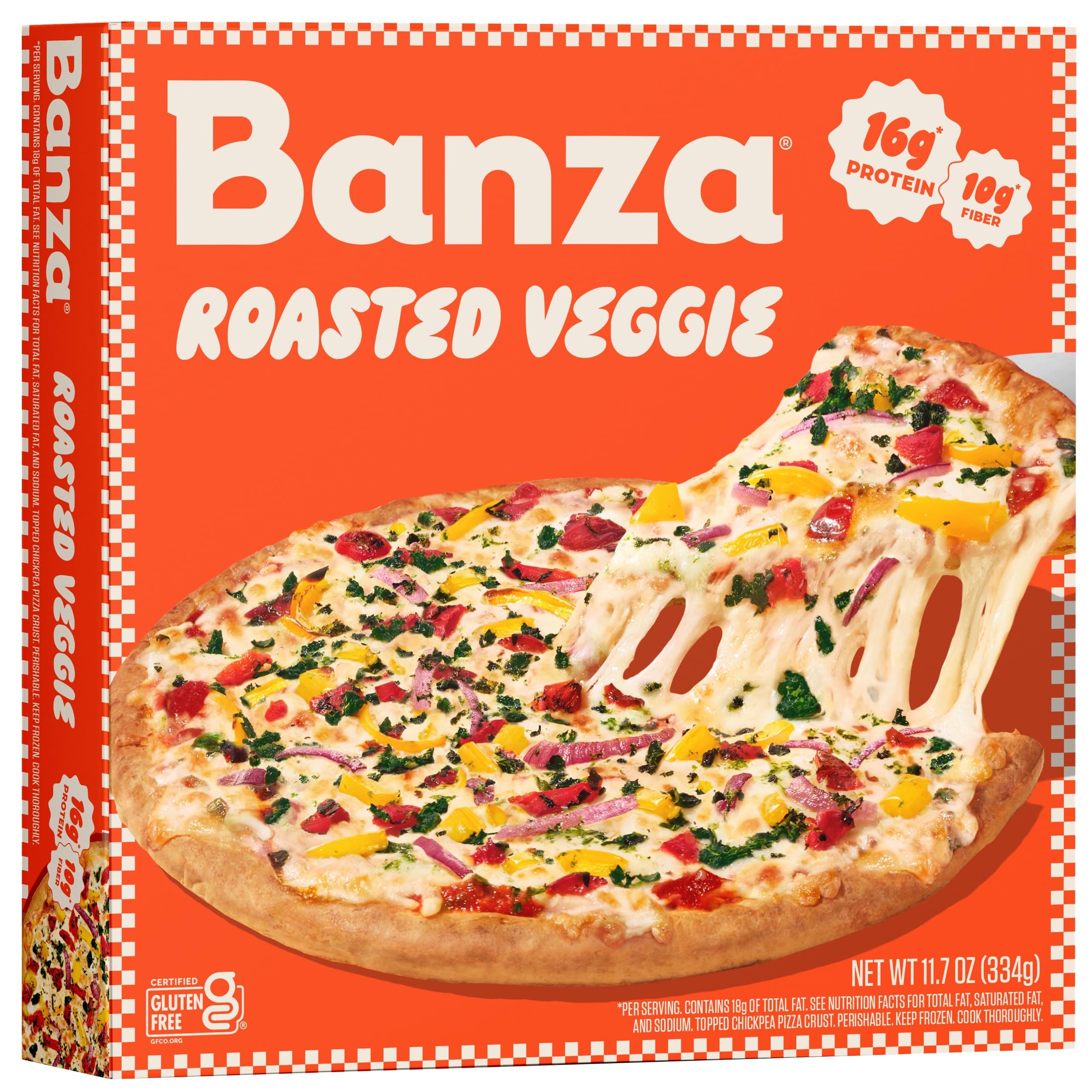 Banza Roasted Veggied Frozen Pizza from Chickpeas - High Protein, Gluten Free, 10.9oz