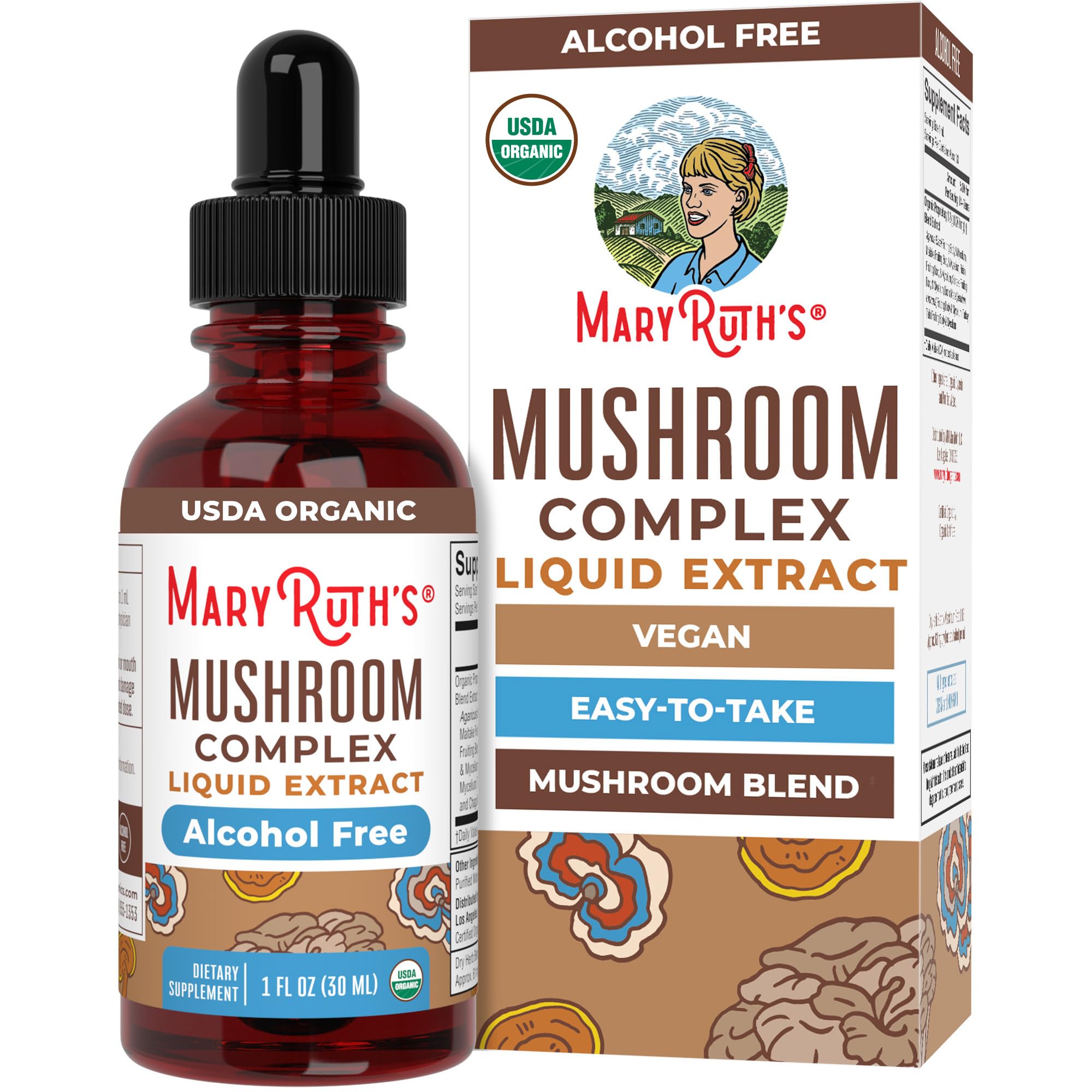 MARYRUTH'S Organic Mushroom Complex, Lion's Mane, Turkey Tail, 30 Servings | Lion's Mane, Turkey Tail, Reishi Mushroom, Shiitake Mushrooms, Alcohol Free