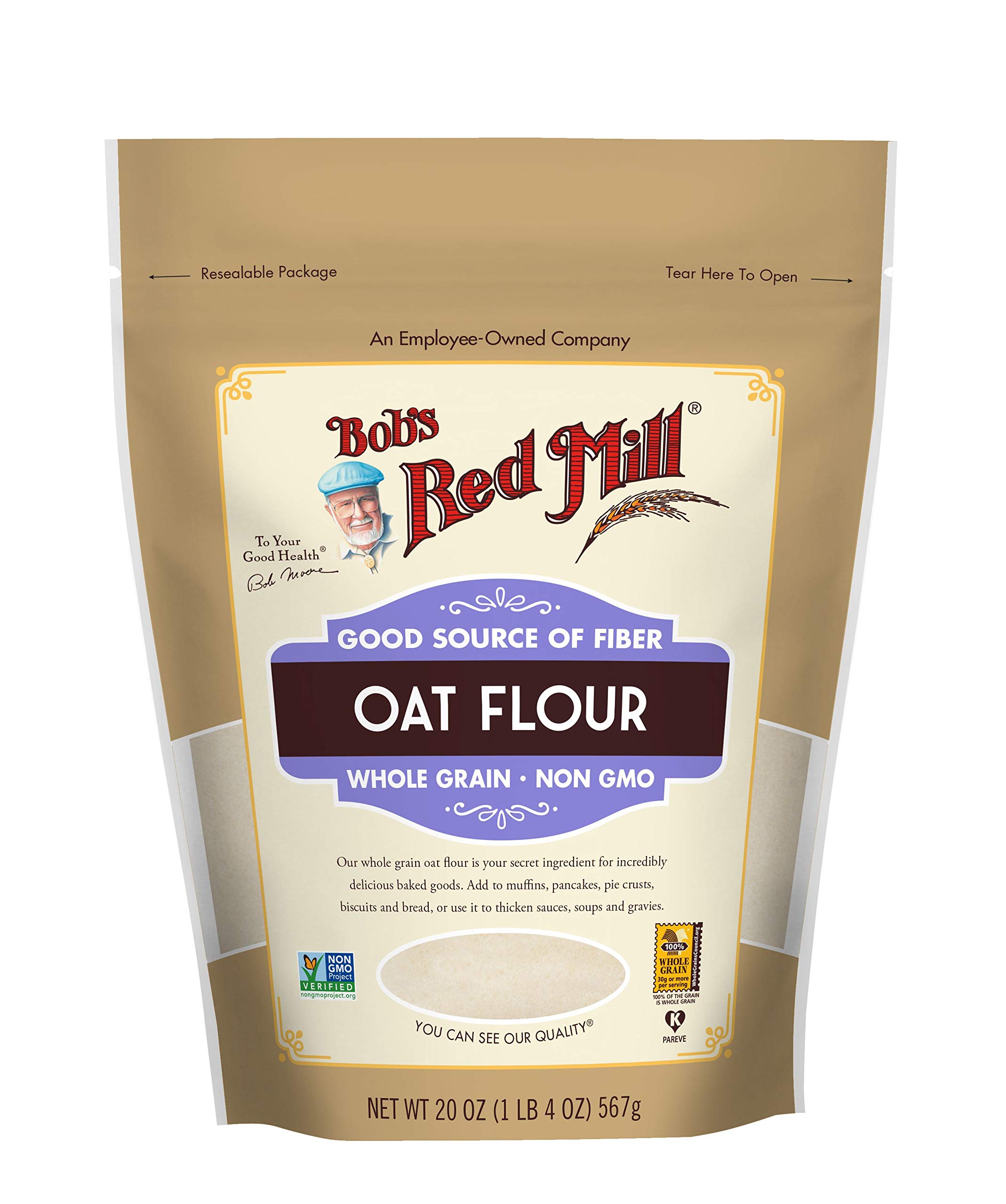 Bob's Red Mill Whole Grain Oat Flour, 20oz (Pack of 1) - Whole Grain, Vegan, Kosher