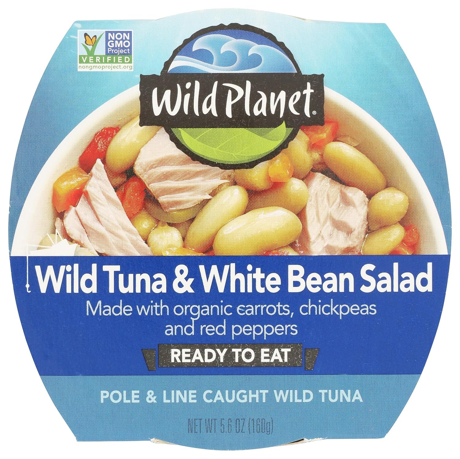 Wild Planet Ready-To-Eat Wild Tuna White Bean Salad, 5.6 Oz, Pack of 1 | White Bean Salad With Organic Chickpeas, Carrots, Red Peppers & Green Olives. Non-GMO, Gluten Free, Kosher, Dairy Free