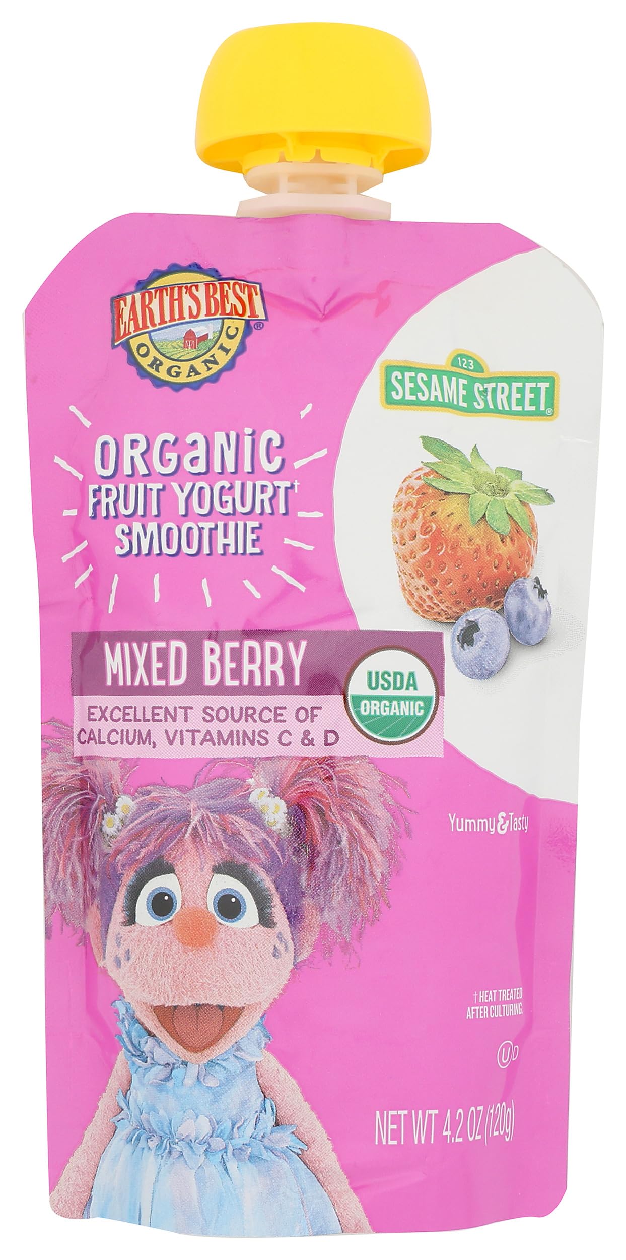 Earth's Best Organic Yogurt Smoothie Pouches, 24+ Months, Fruit Yogurt Smoothie for Toddlers 24 Months and Up, Mixed Berry, 4.2 Ounce Resealable Pouch