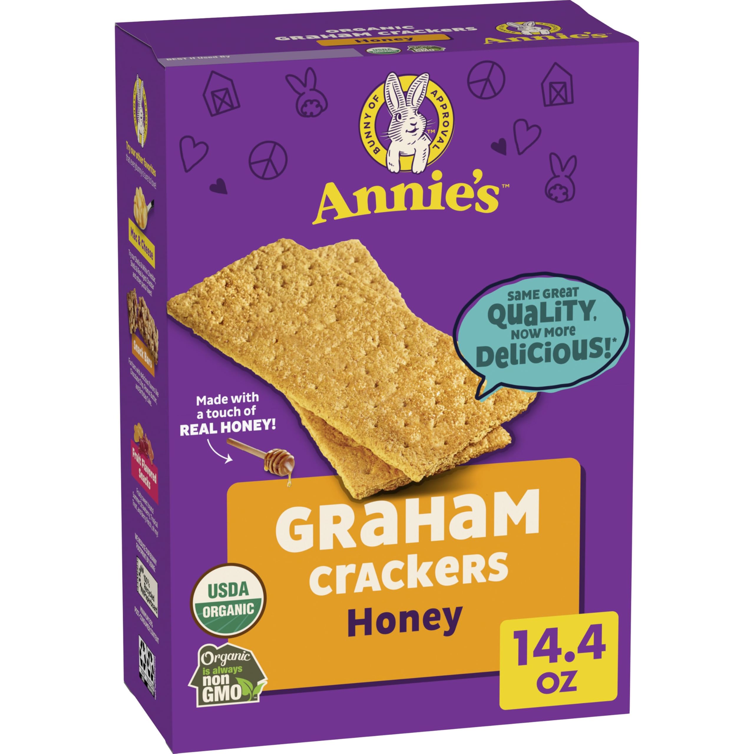 Annie's Organic Honey Graham Crackers, 14.4 oz | 10g Whole Grain Per Serving, No Artificial Flavors or Synthetic Colors, No High-Fructose Corn Syrup