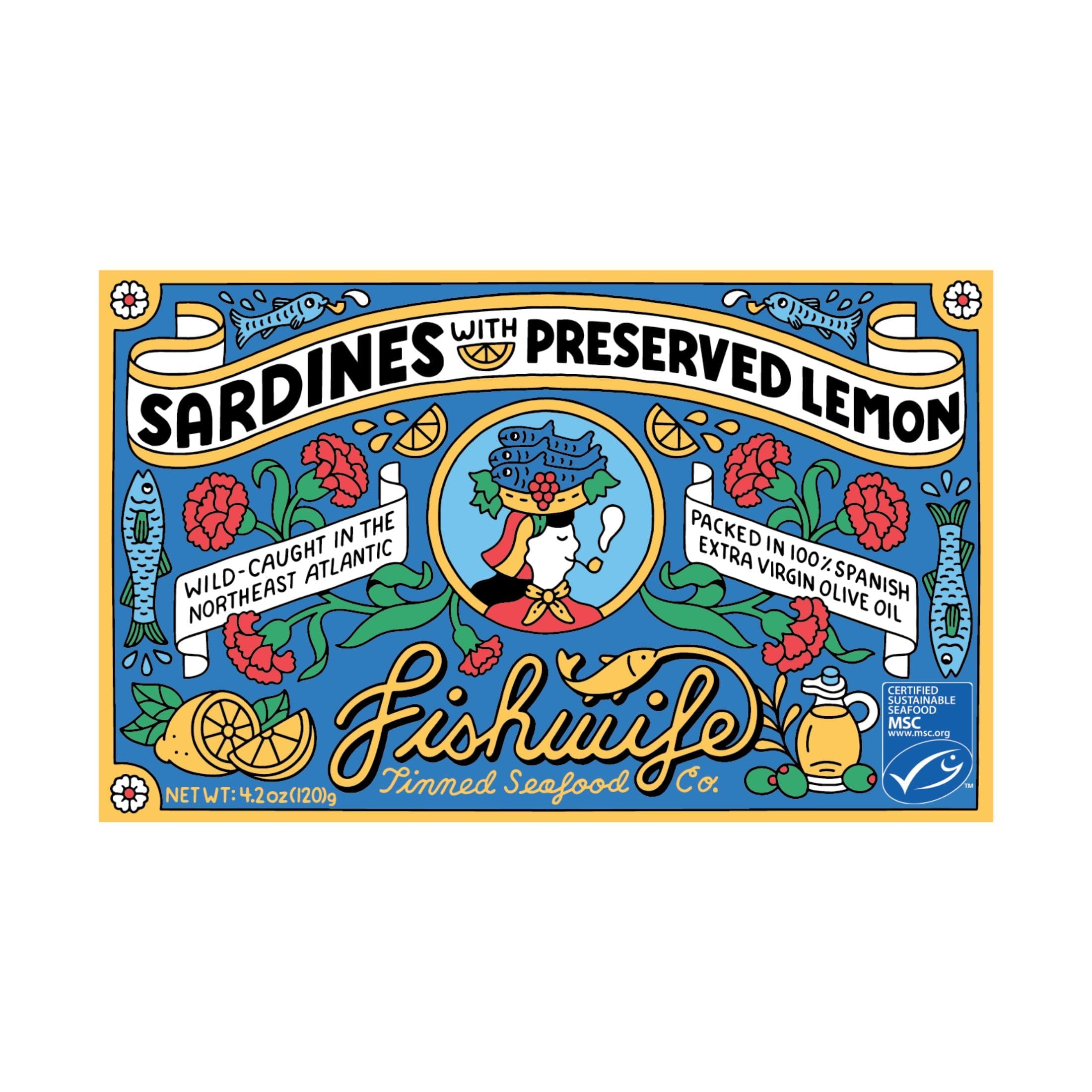 Fishwife Sardines with Preserved Lemon (1-Pack) | Premium Tinned Fish | MSC-Certified | High Protein, Gluten Free, Paleo & Keto Friendly, Omega-3s | Wild-Caught and Hand-Packed in Spain
