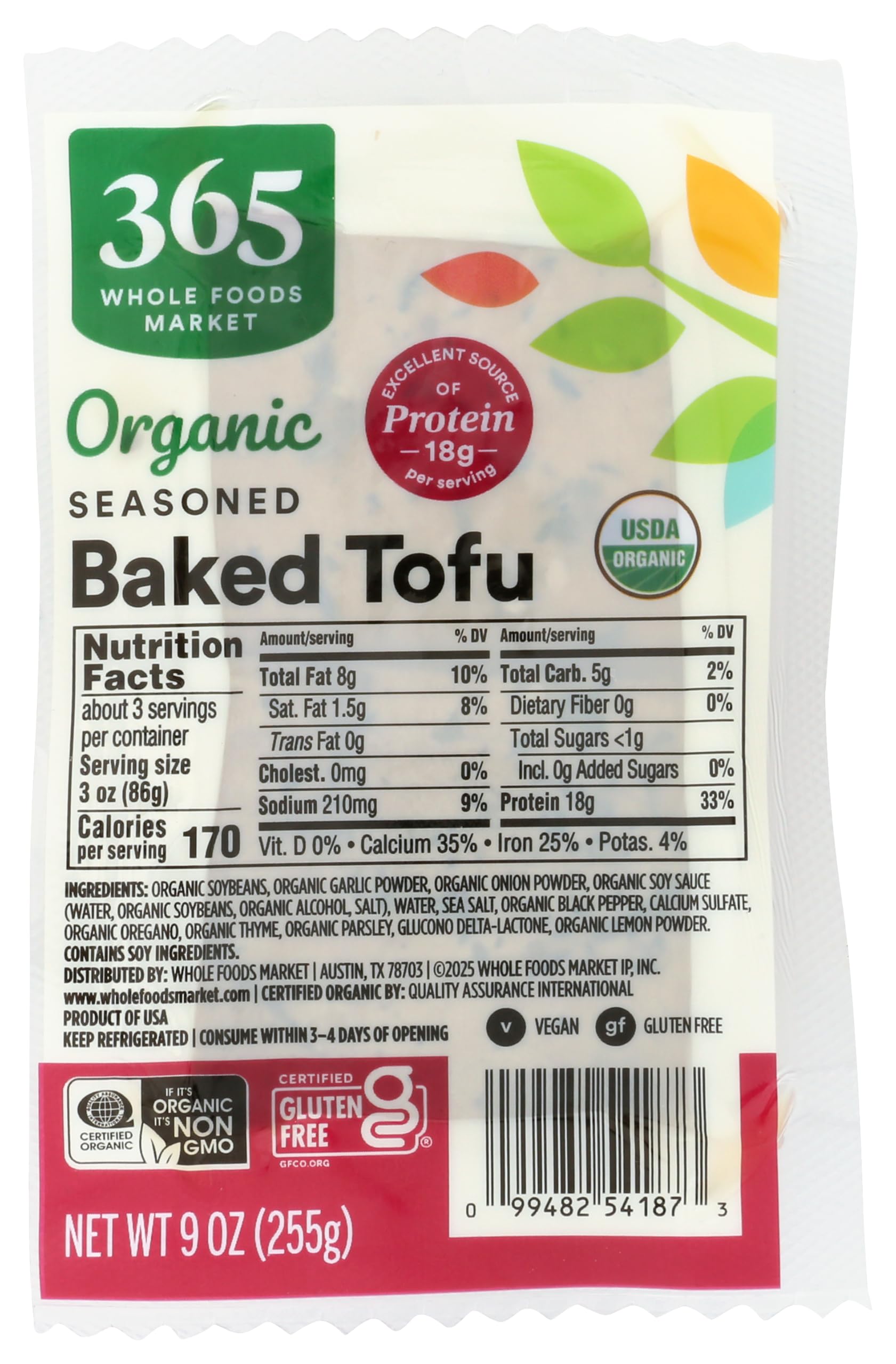 365 by Whole Foods Market Organic Lightly Seasoned Baked Tofu, 9 OZ