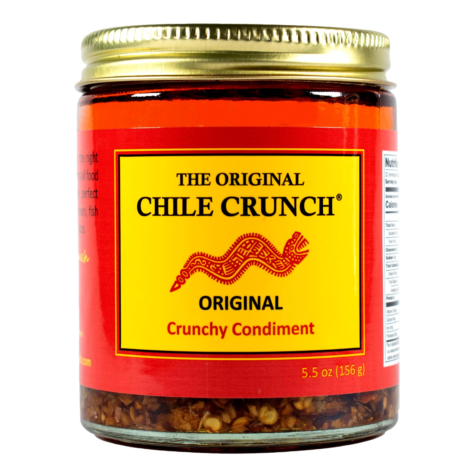 CHILE CRUNCH - Original Spicy Crunchy Condiment - All Natural Roasted Chili Peppers, Garlic & Onion Crisp Sauce - Vegan, Gluten-Free, No Preservatives - Homemade Authentic Mexican Recipe 5.5oz (1 Pack)
