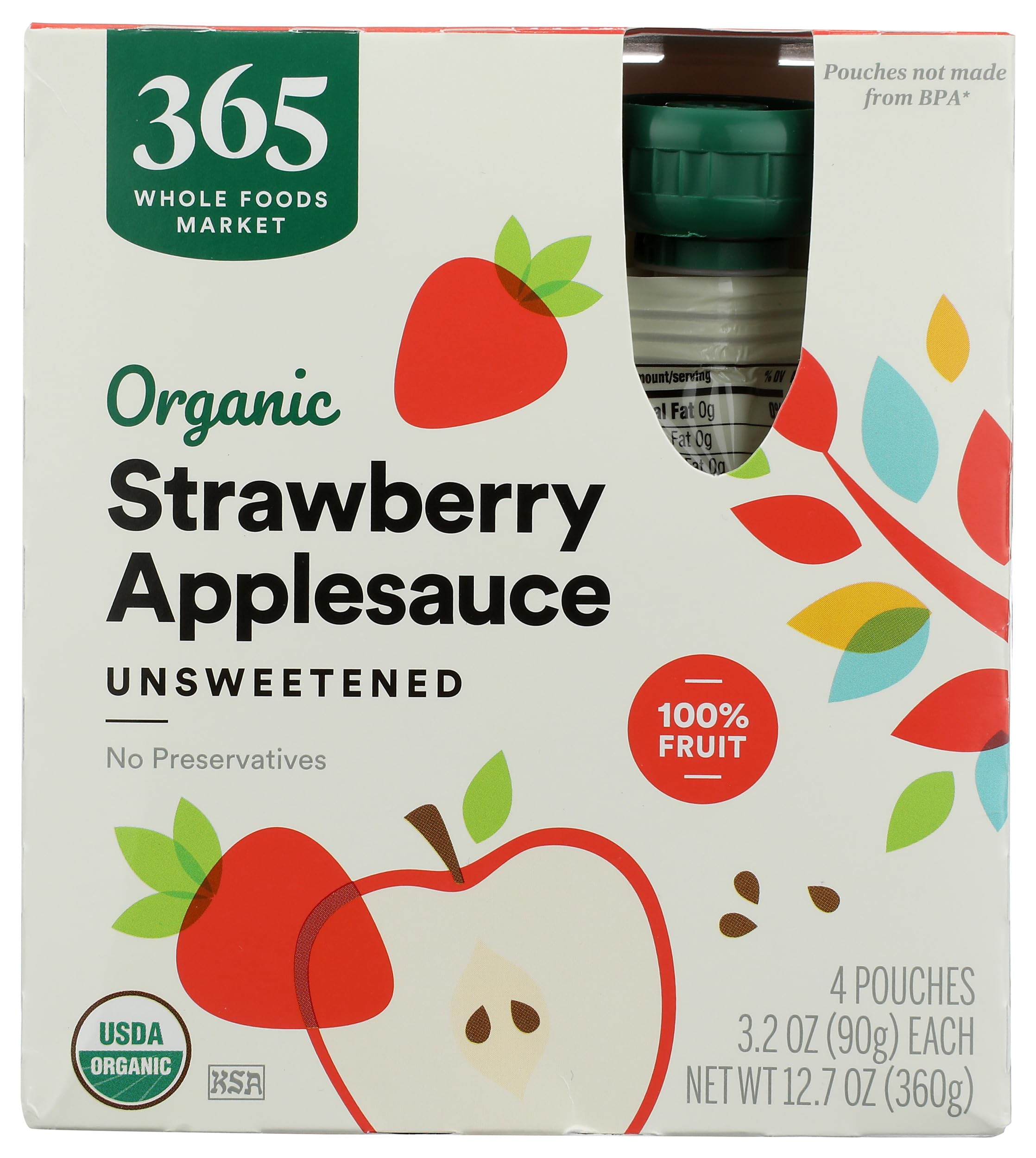 Organic Strawberry Applesauce Pouches, Unsweetened, 3.2 Ounce (Pack of 4)