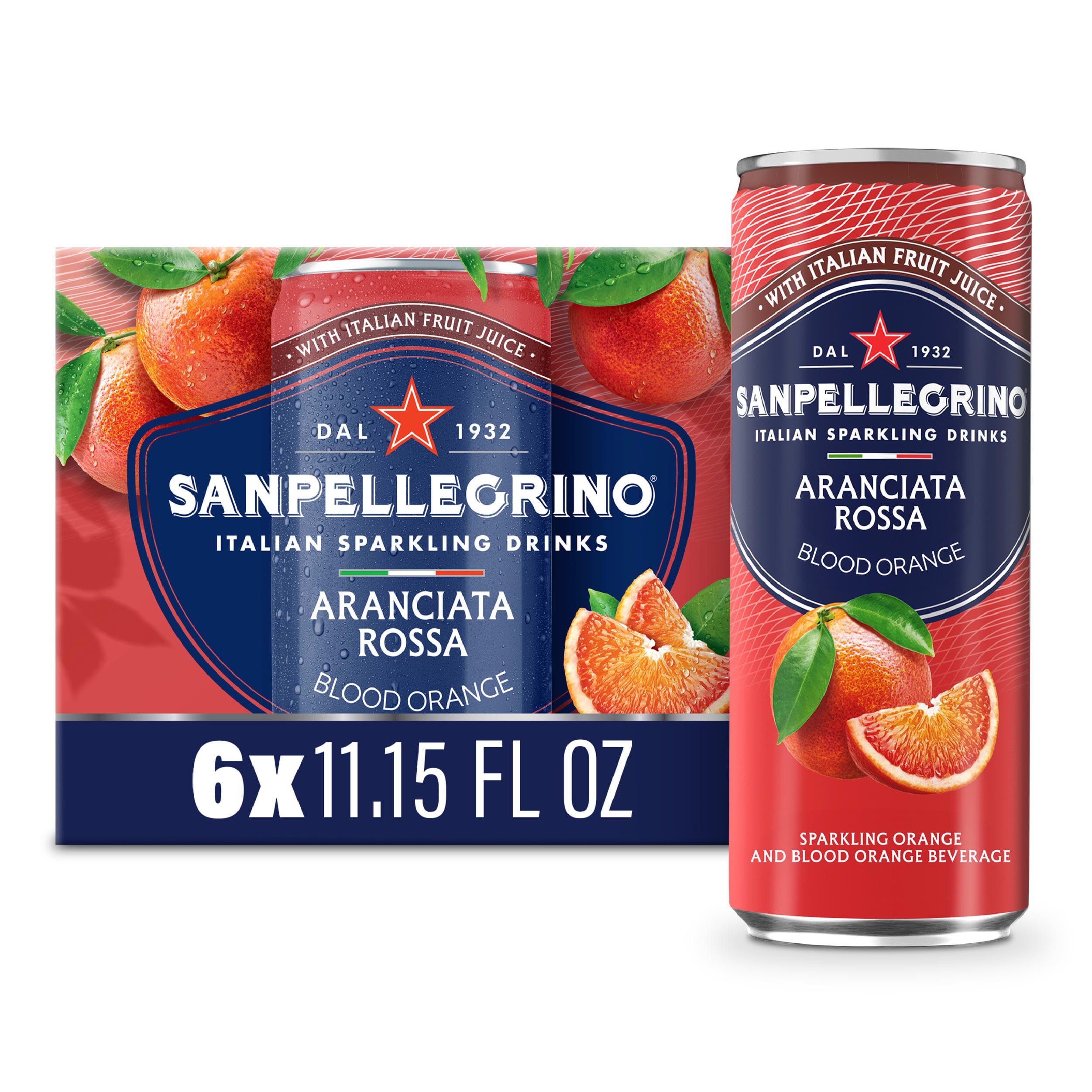 Sanpellegrino Italian Sparkling Drink Aranciata Rossa, Sparkling Orange and Blood Orange Beverage, 6 Pack