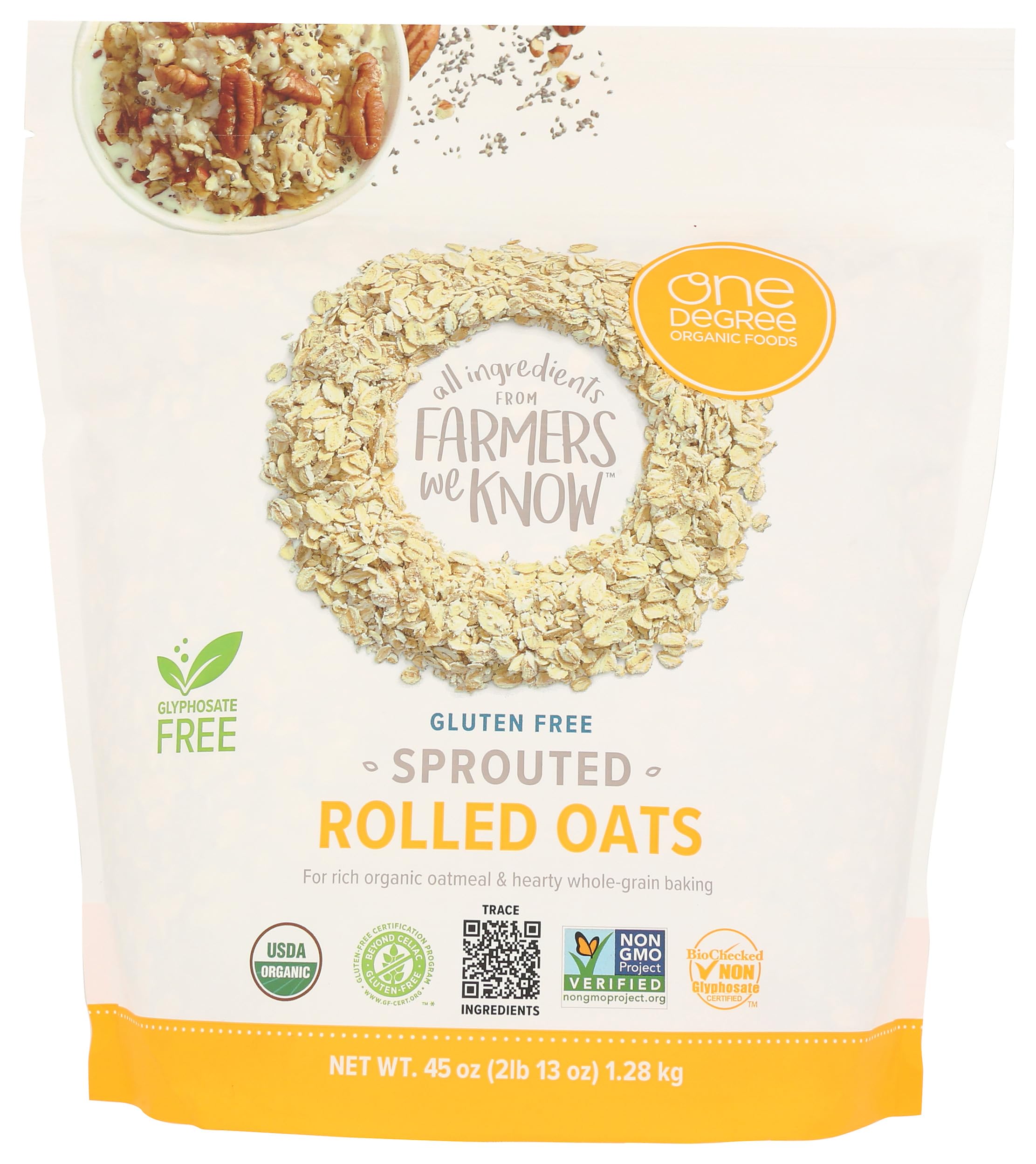 One Degree Organics Sprouted Rolled Oats, 45oz
