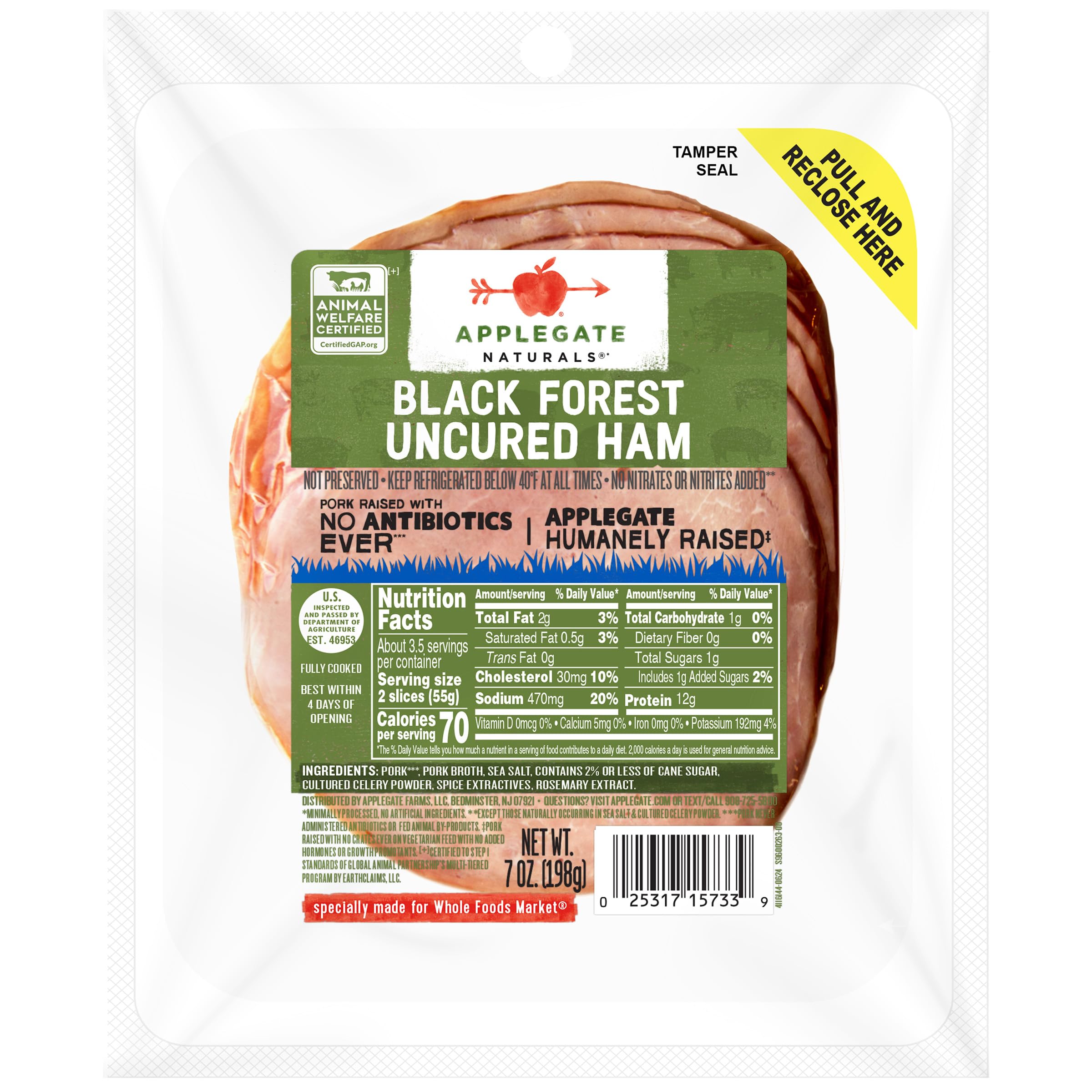 Natural Uncured Black Forest Ham Sliced, 7oz