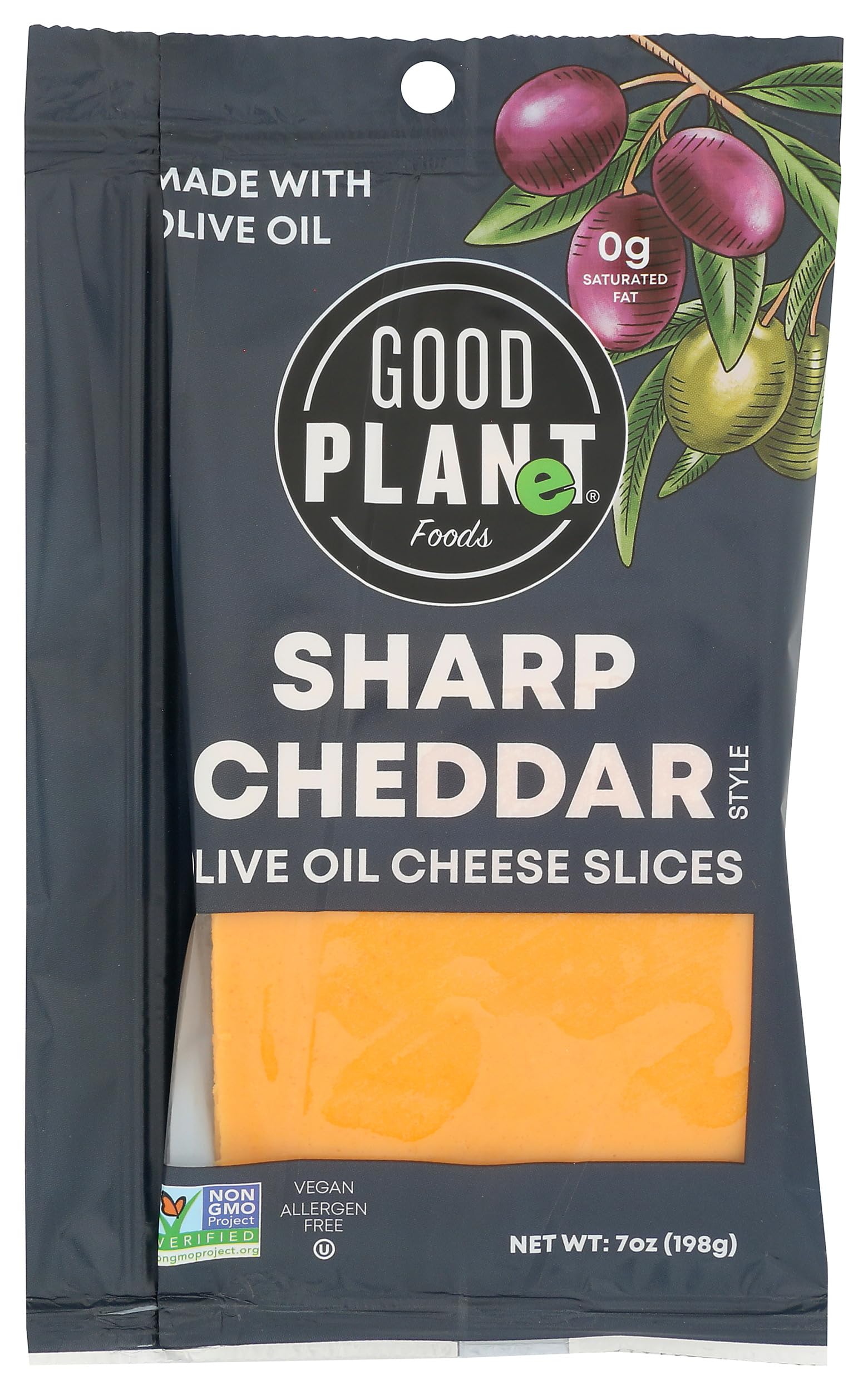 Good Planet, Slices Olive Oil Sharp Cheddar, 7 Ounce