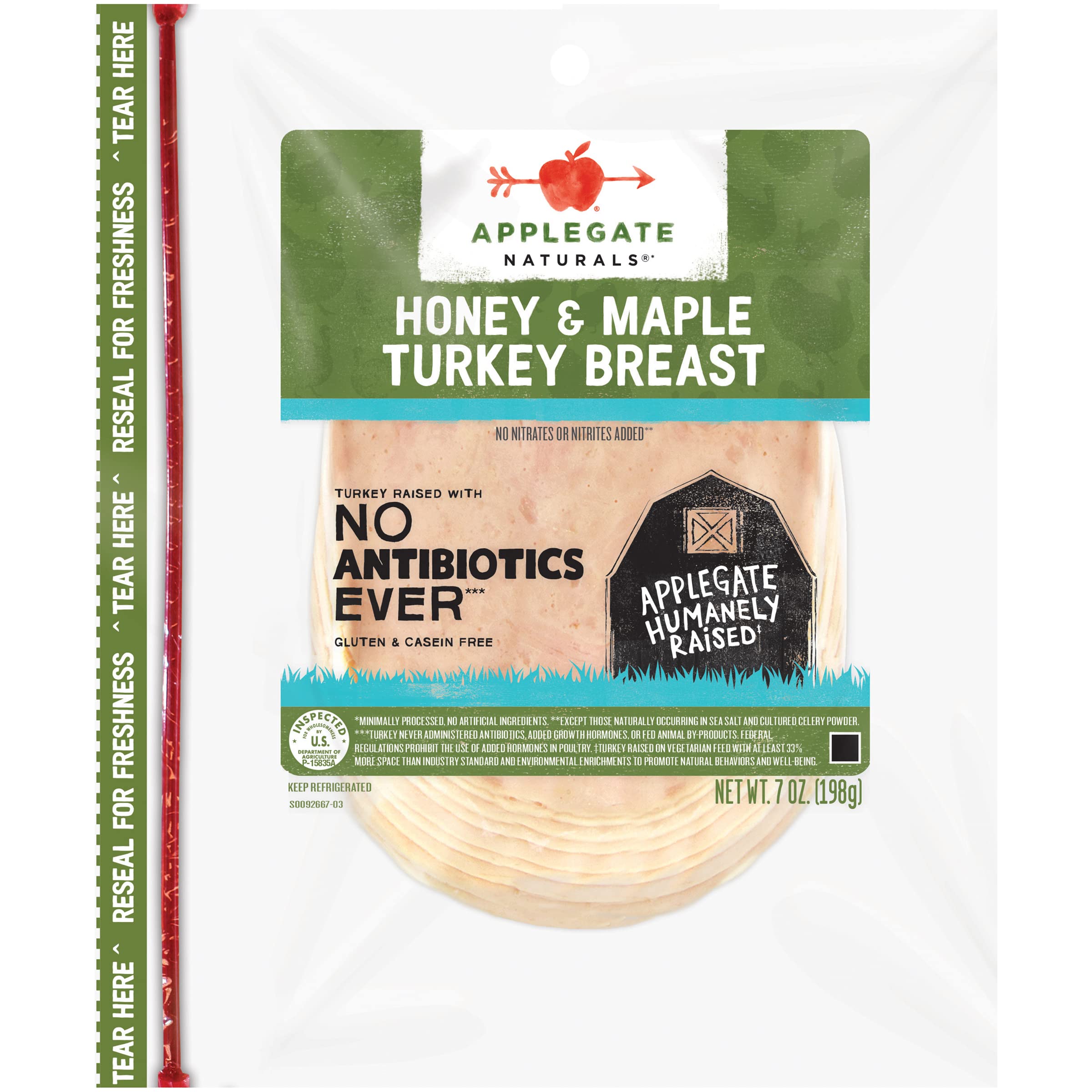 APPLEGATE NATURALS Honey & Maple Turkey Breast Sliced, 7oz | No Antibiotics Ever, Minimally Processed, No Artificial Ingredients, Perfect for wraps & sandwiches