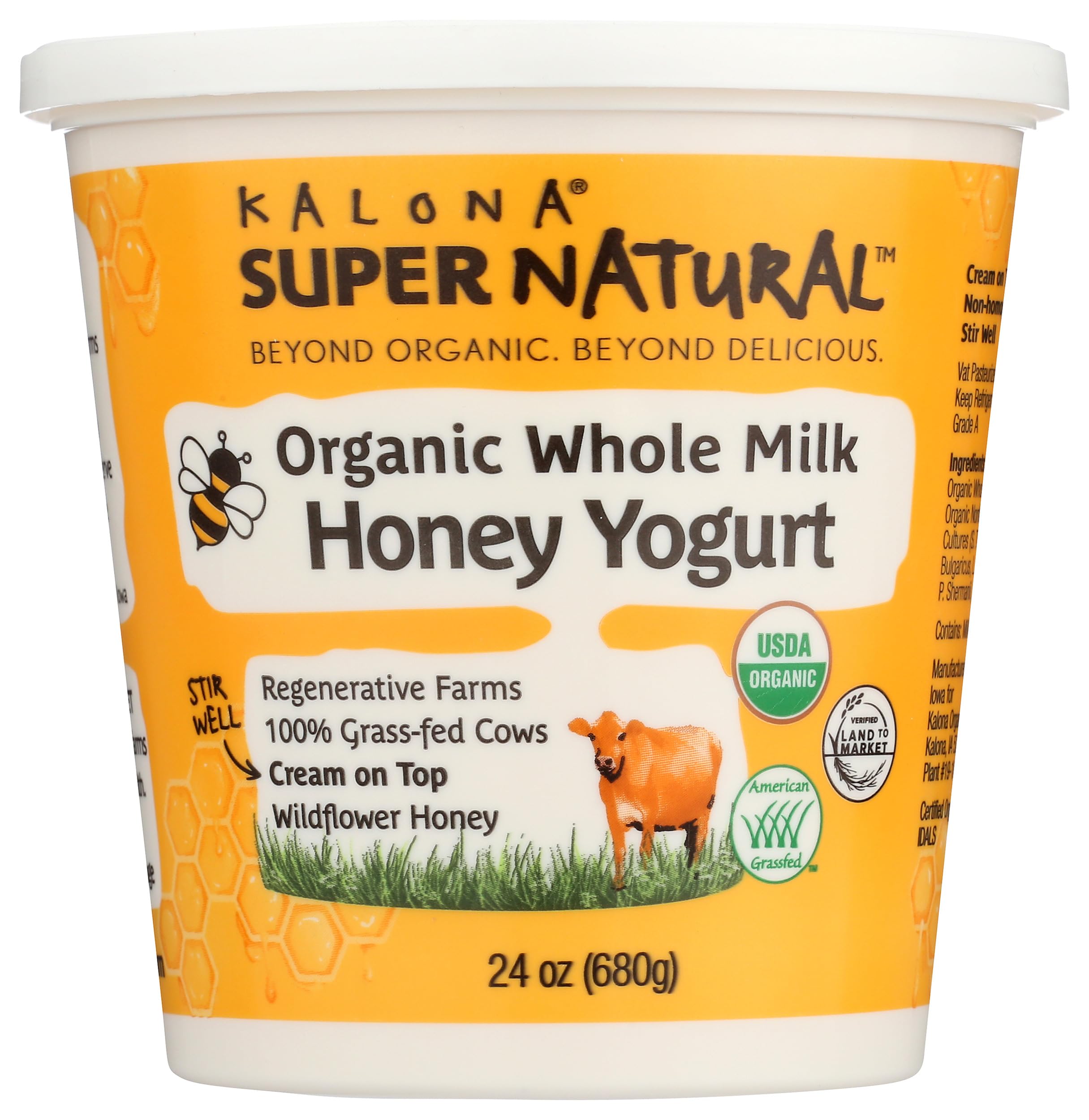 Kalona Supernatural Organic Honey Whole Milk Yogurt, 24 OZ