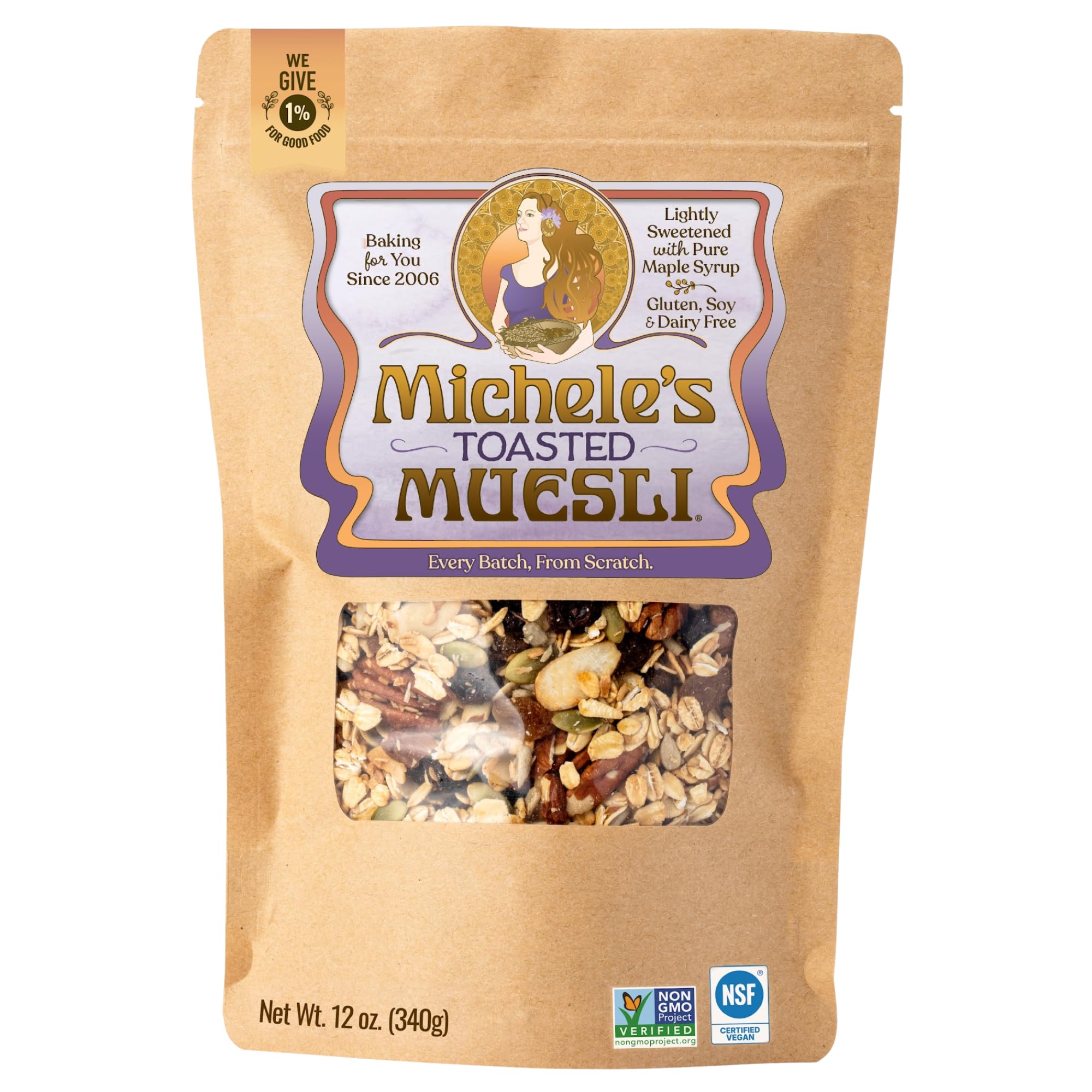 Michele's Granola Toasted Muesli Granola, 12 oz Bag | Gluten-Free, Vegan, Made with Organic Whole-Grain Oats, Non-GMO, Handmade Crunchy Clusters