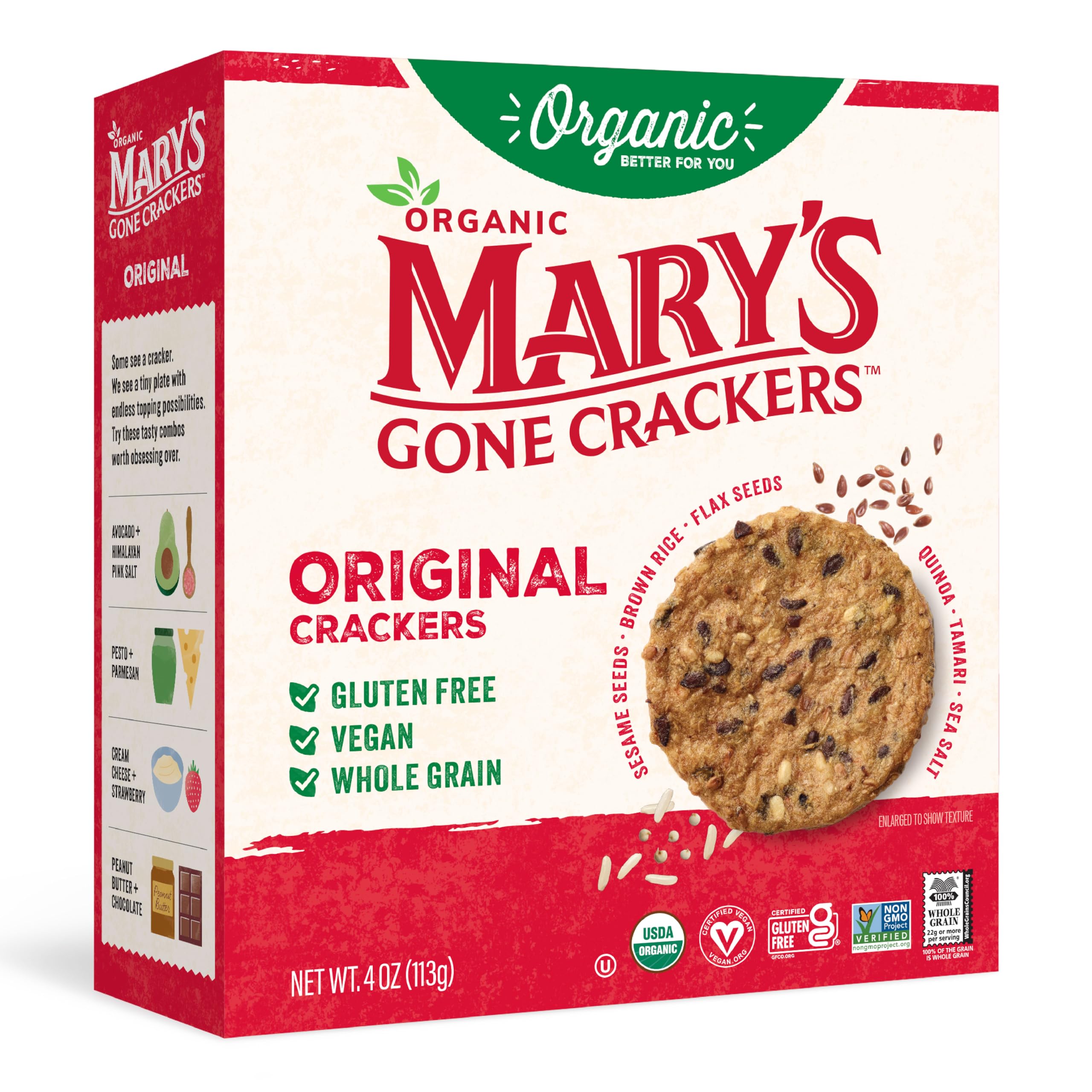 Mary's Gone Crackers Organic Original Crackers - Gluten-Free, NON-GMO, Vegan & Whole Grain, 4 Ounce (Pack of 1)