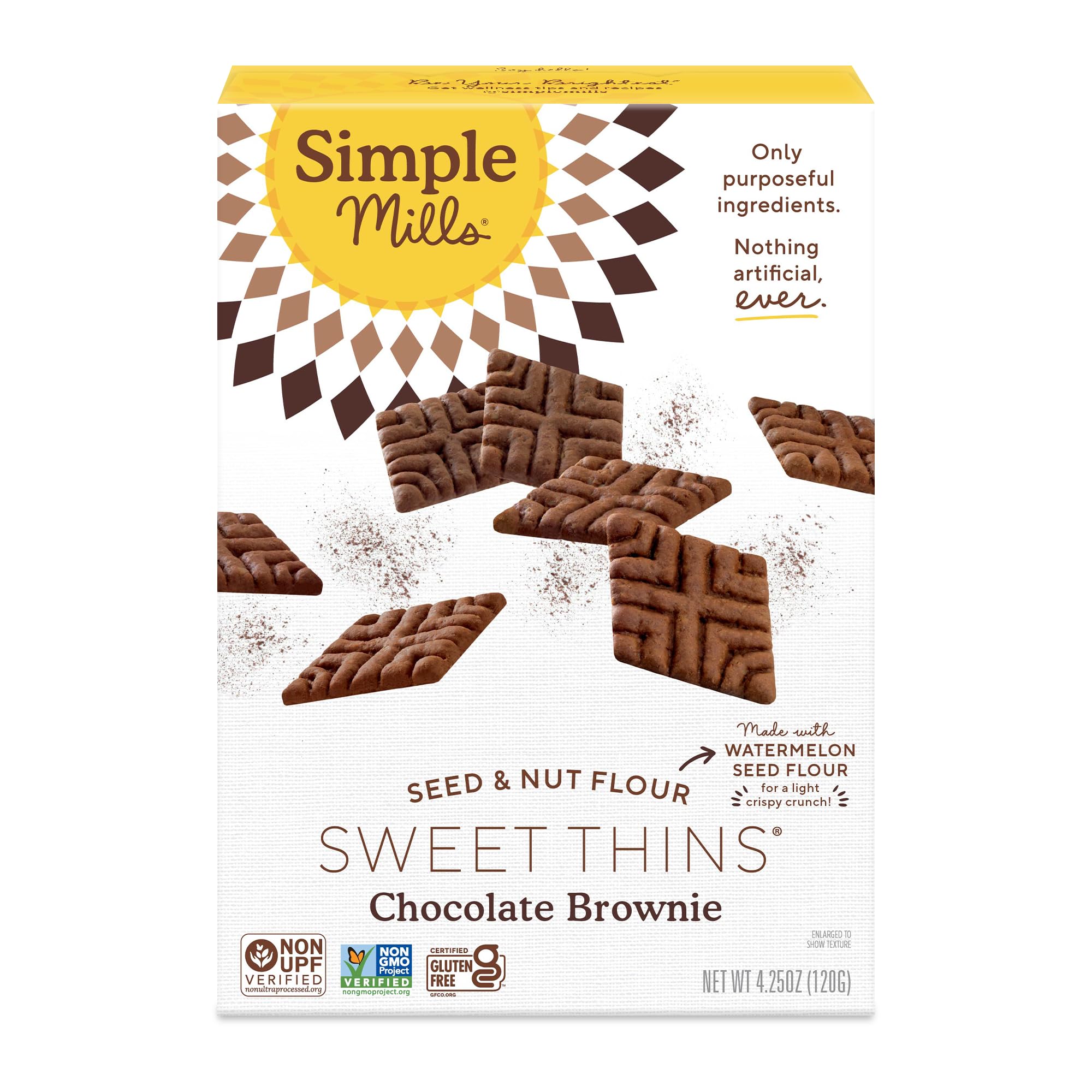 Simple Mills Sweet Thins Chocolate Brownie Sweet Cookies, 1pk, 4.25oz | Light, Crispy, Crunchy Texture, Sweetened with Coconut Sugar, Made with Seed and Nut Flour, No Natural or Artificial Flavors