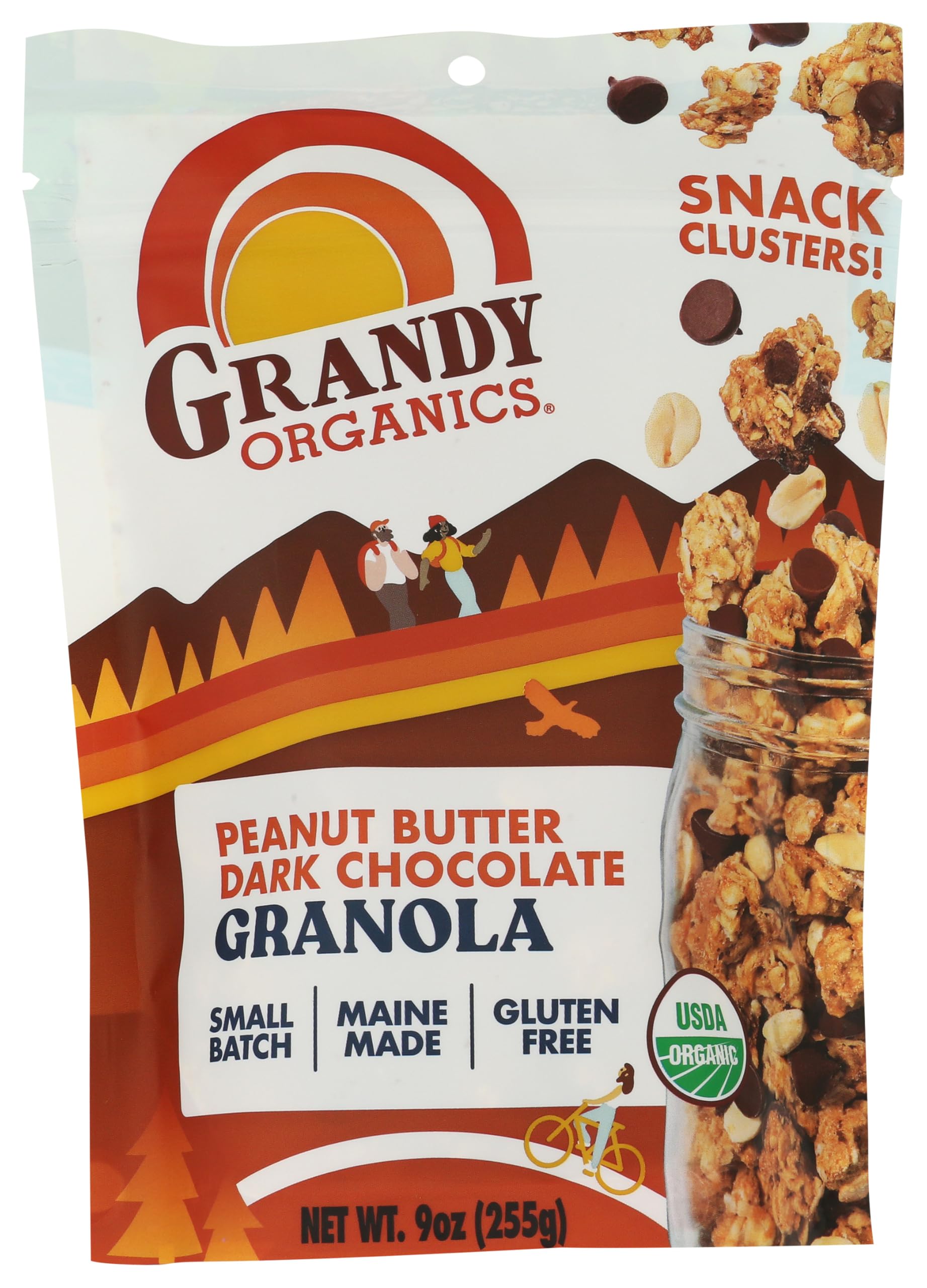 Grandy Organics Peanut Butter & Dark Chocolate Granola - 6g Protein Snackable Granola Clusters - Whole Grain, Gluten Free, Non-GMO, Certified Organic Healthy Snacks - Pack of 1