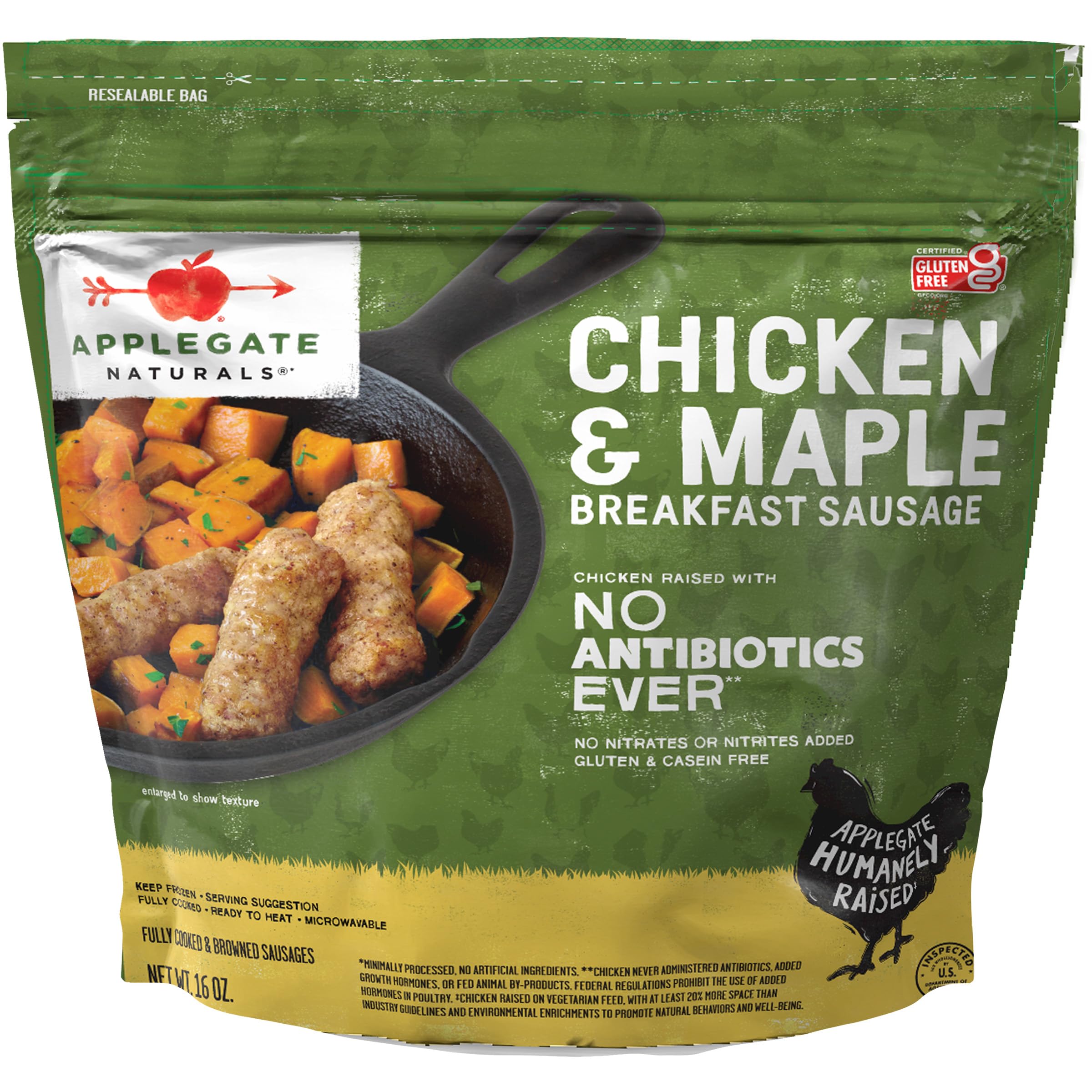 APPLEGATE NATURALS Chicken & Maple Breakfast Sausage Links, 16 OZ | No Antibiotics Ever, Certified Gluten-Free, No Artificial Ingredients, Fully Cooked Breakfast Staple