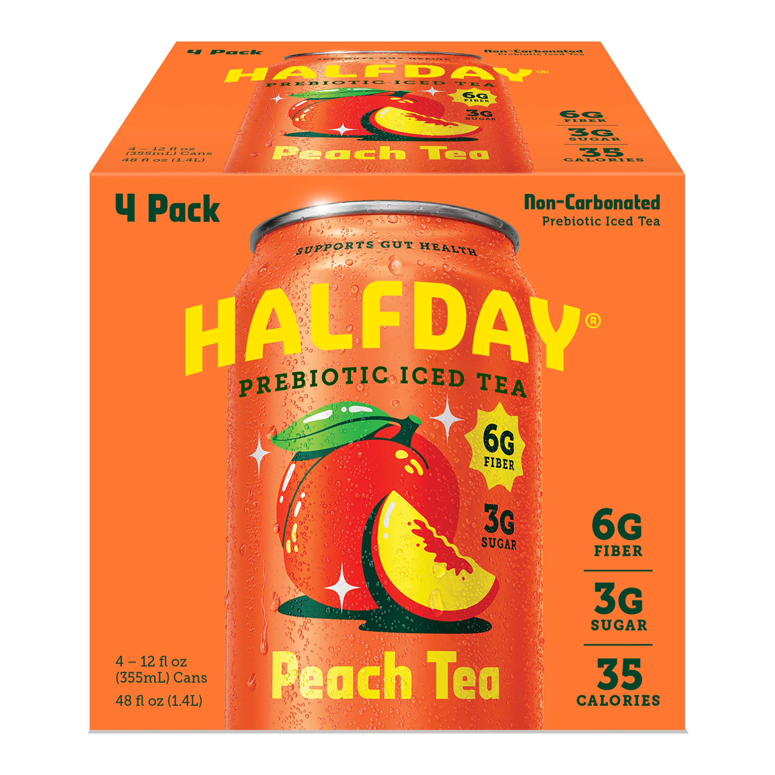 Halfday Prebiotic Peach Iced Tea, 4pk