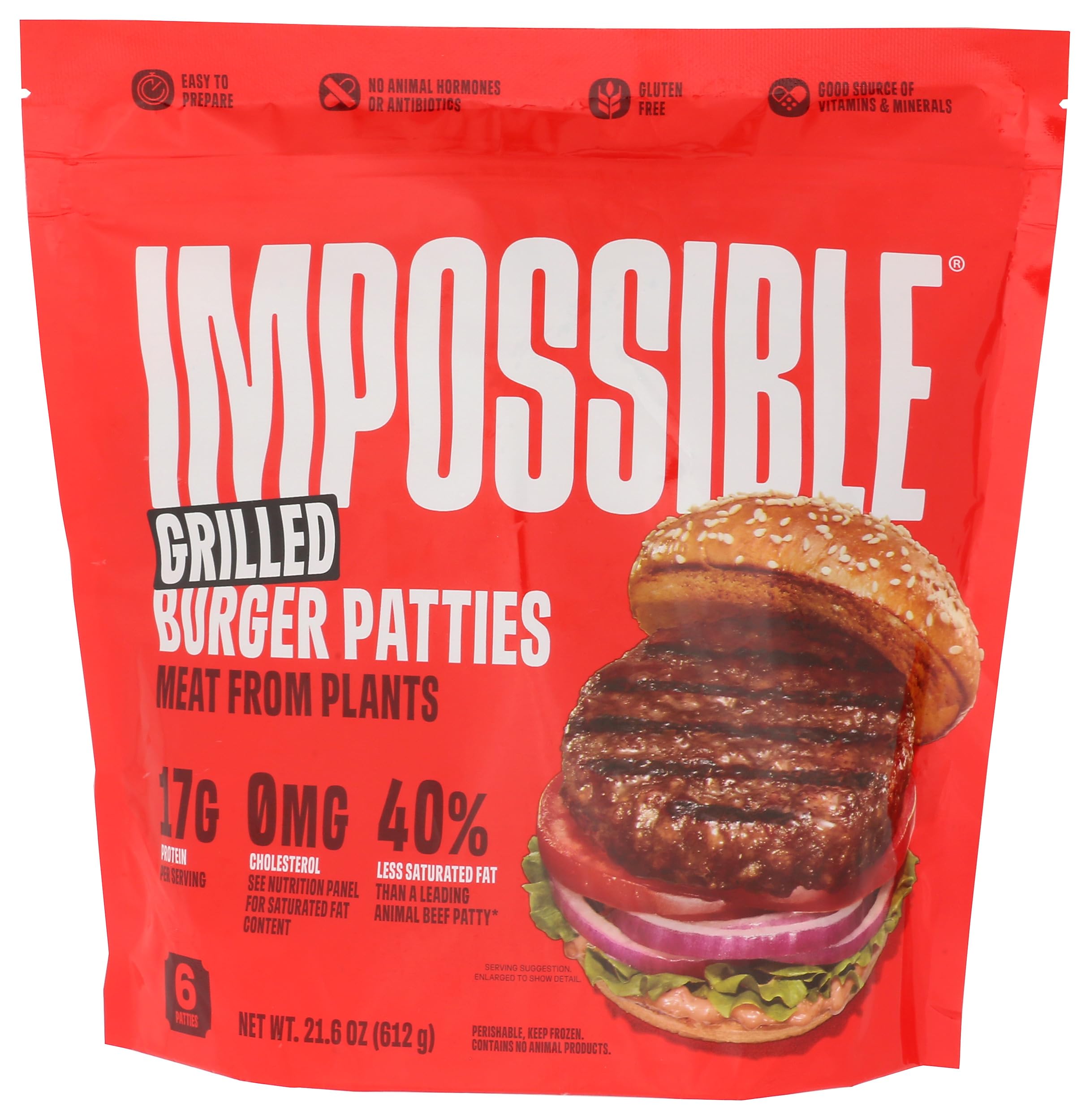 Impossible, Burger Patties Grilled, 21.6 Ounce