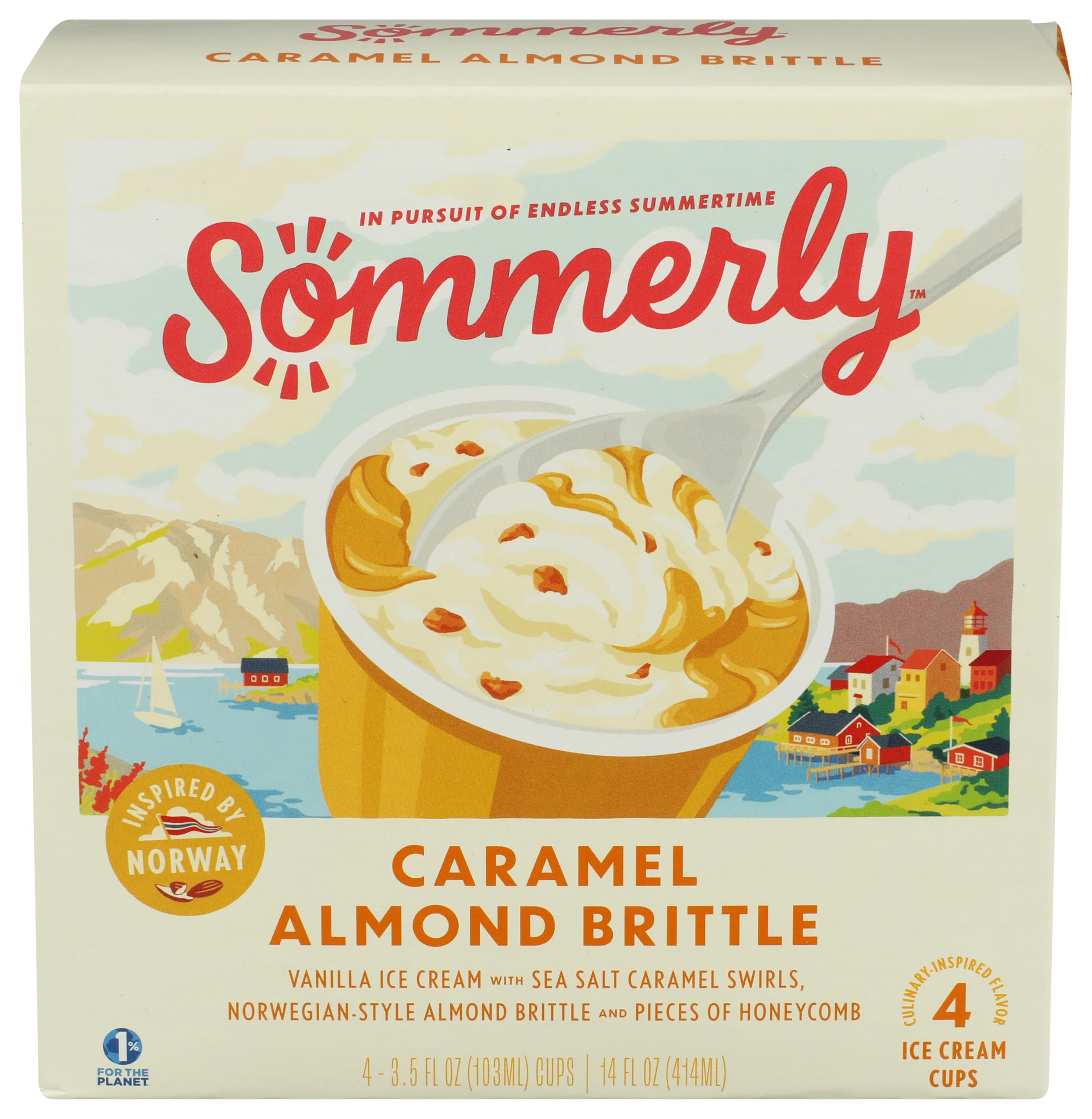 Sommerly Frozen Ice Cream Cups Caramel Almond Brittle 4 Count, 14 Fl Oz