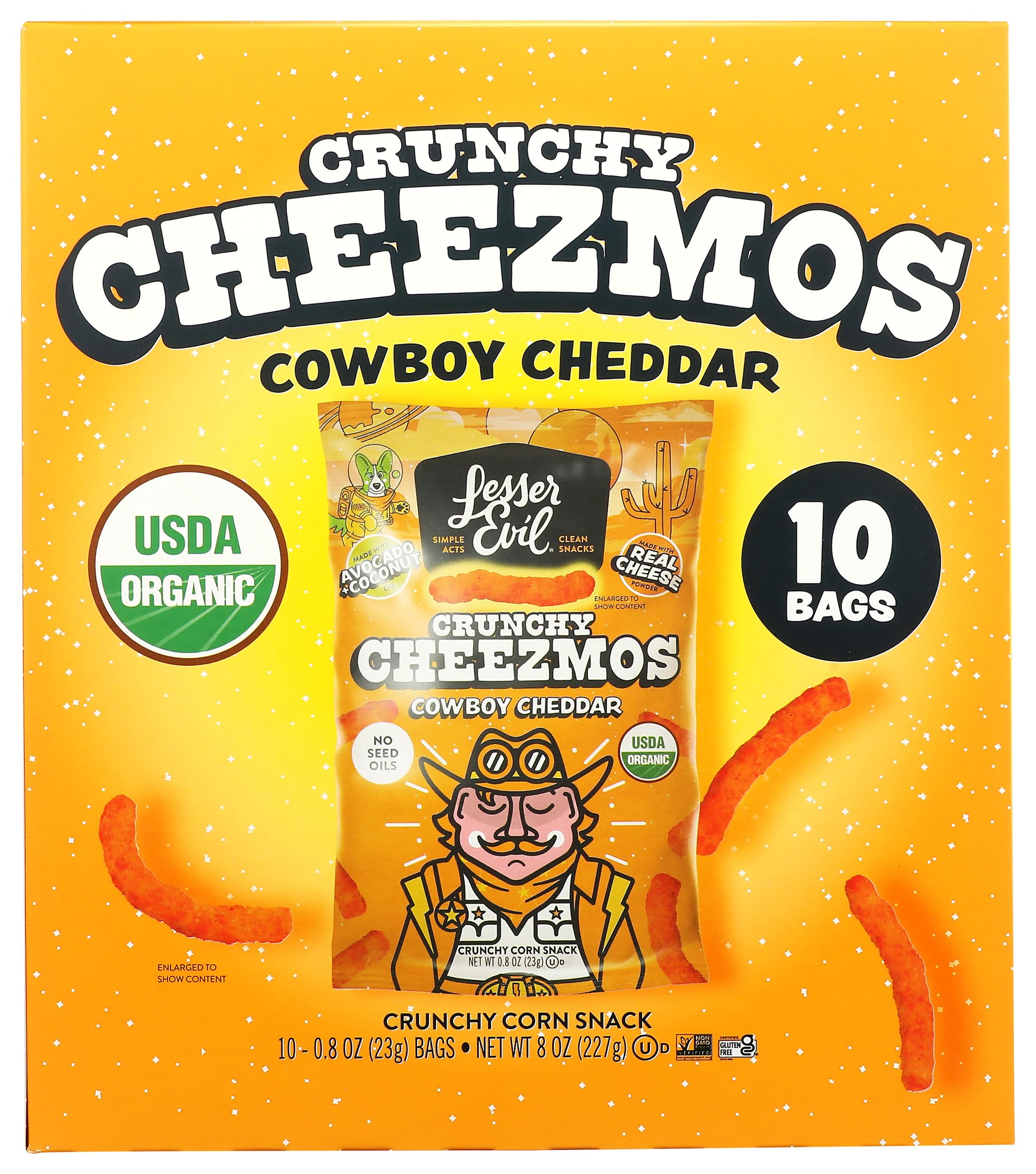 Lesserevil Organic Cowboy Cheddar Cheezmos 10pk, 8 OZ