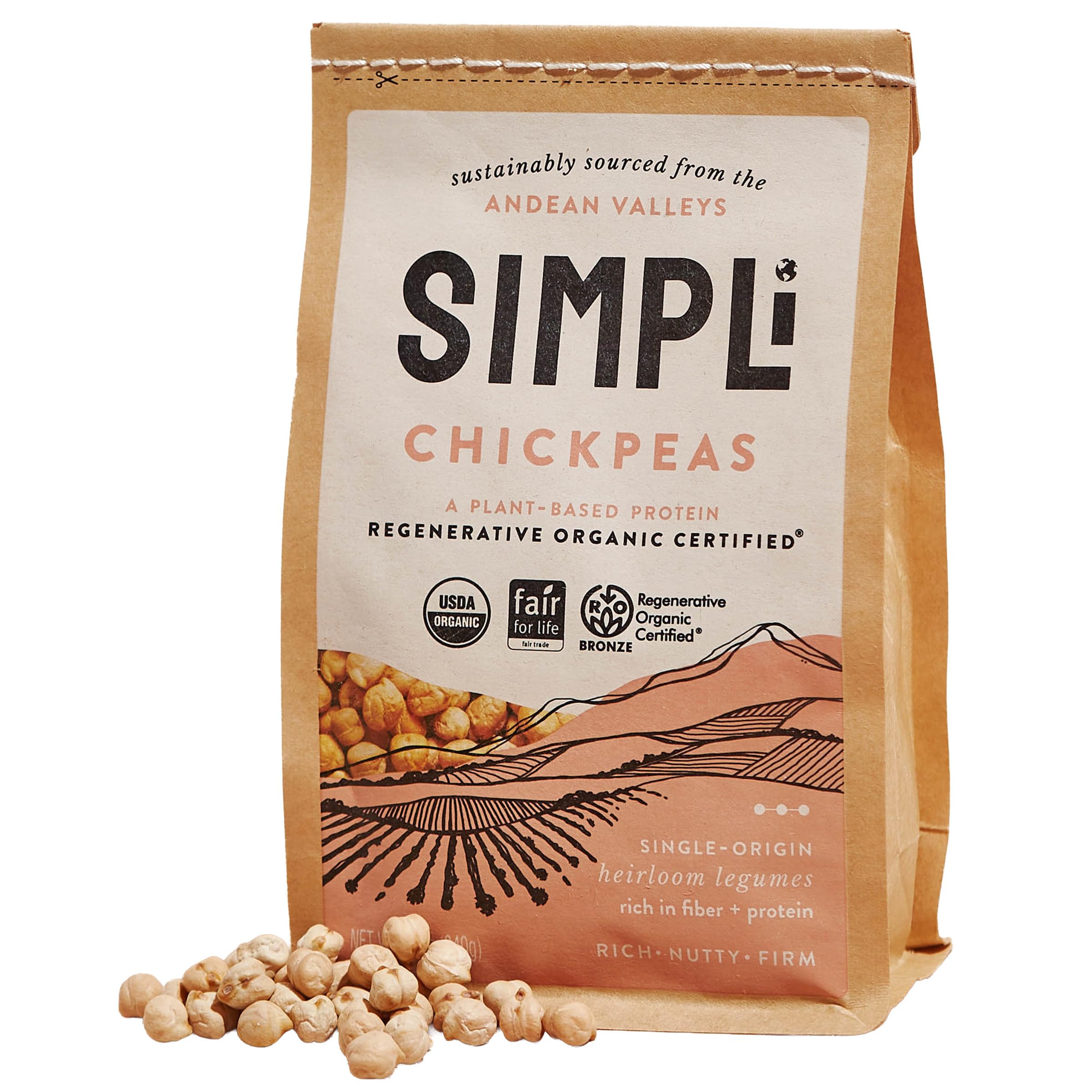 SIMPLi Regenerative Organic Certified Chickpeas, 12 OZ (1-Pack) | Protein, Fiber-Rich and Earthy Flavor, Naturally Lower Sodium, Glyphosate-Free for Steady Energy & Versatile Everyday Meals