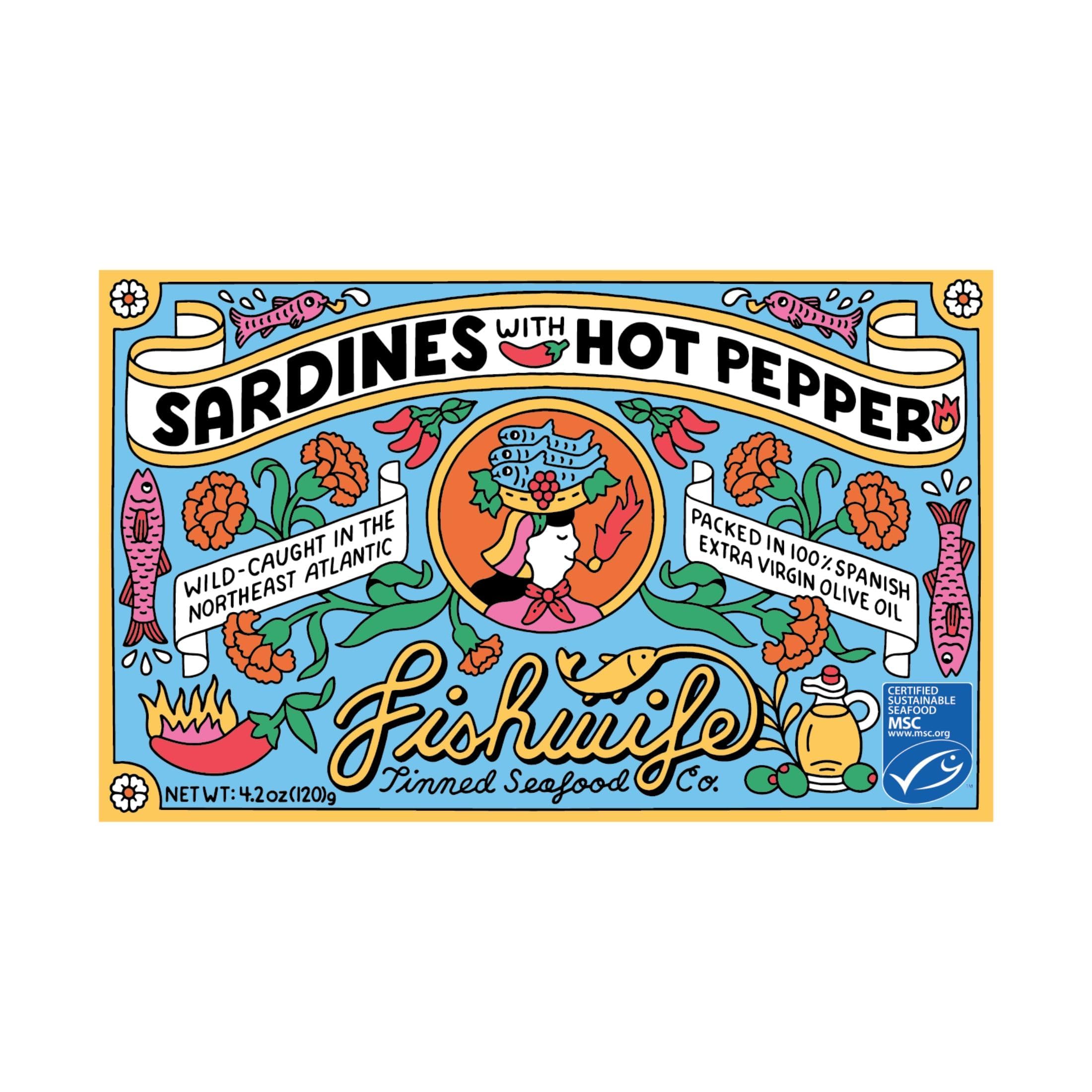 Fishwife Sardines with Hot Pepper (1-Pack) | Premium Tinned Fish | MSC-Certified | High Protein, Gluten Free, Paleo & Keto Friendly, Omega-3s | Wild-Caught and Hand-Packed in Spain
