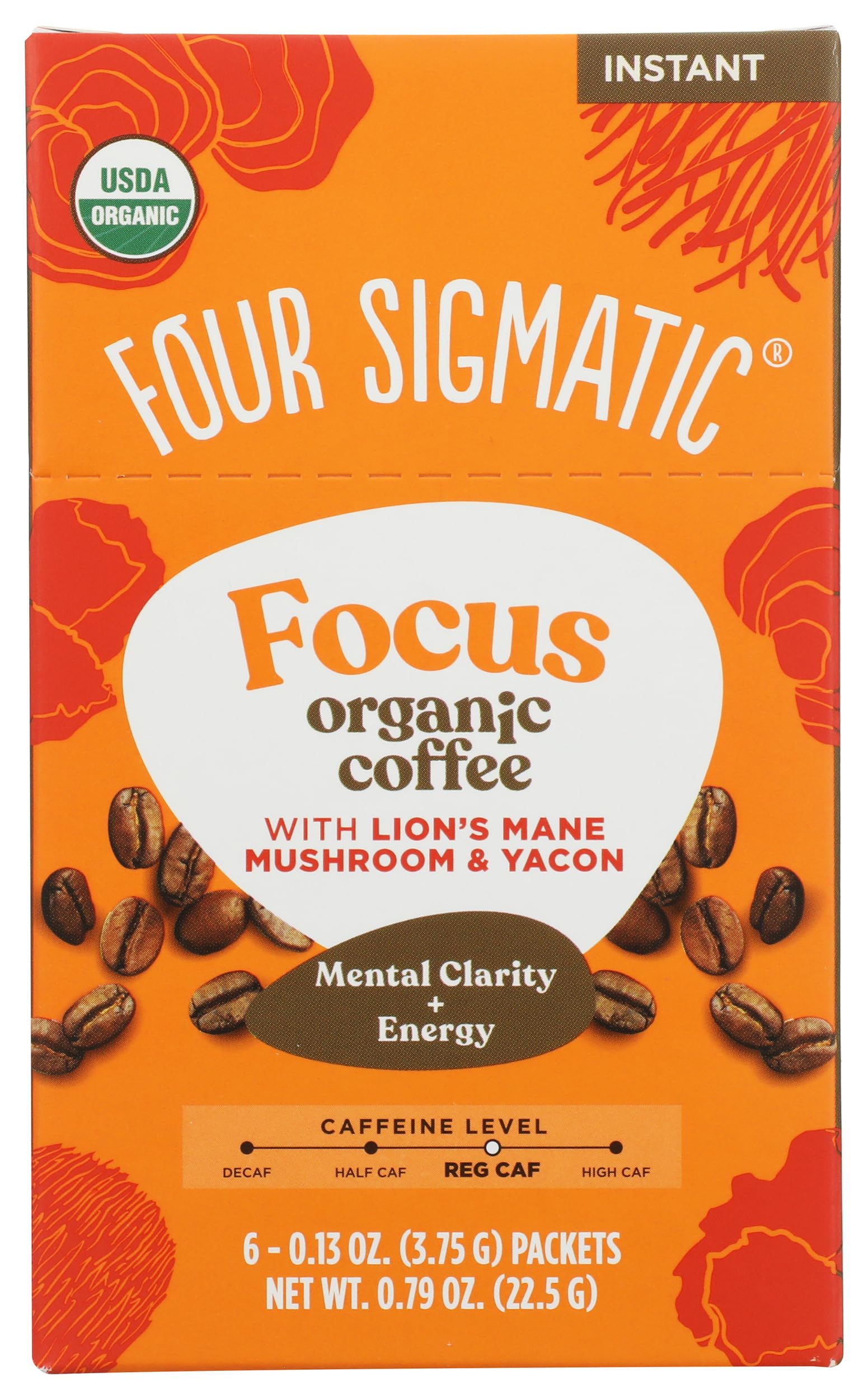 Four Sigmatic Organic Single Serve Focus Instant Coffee 6 Count, 0.65 Ounce