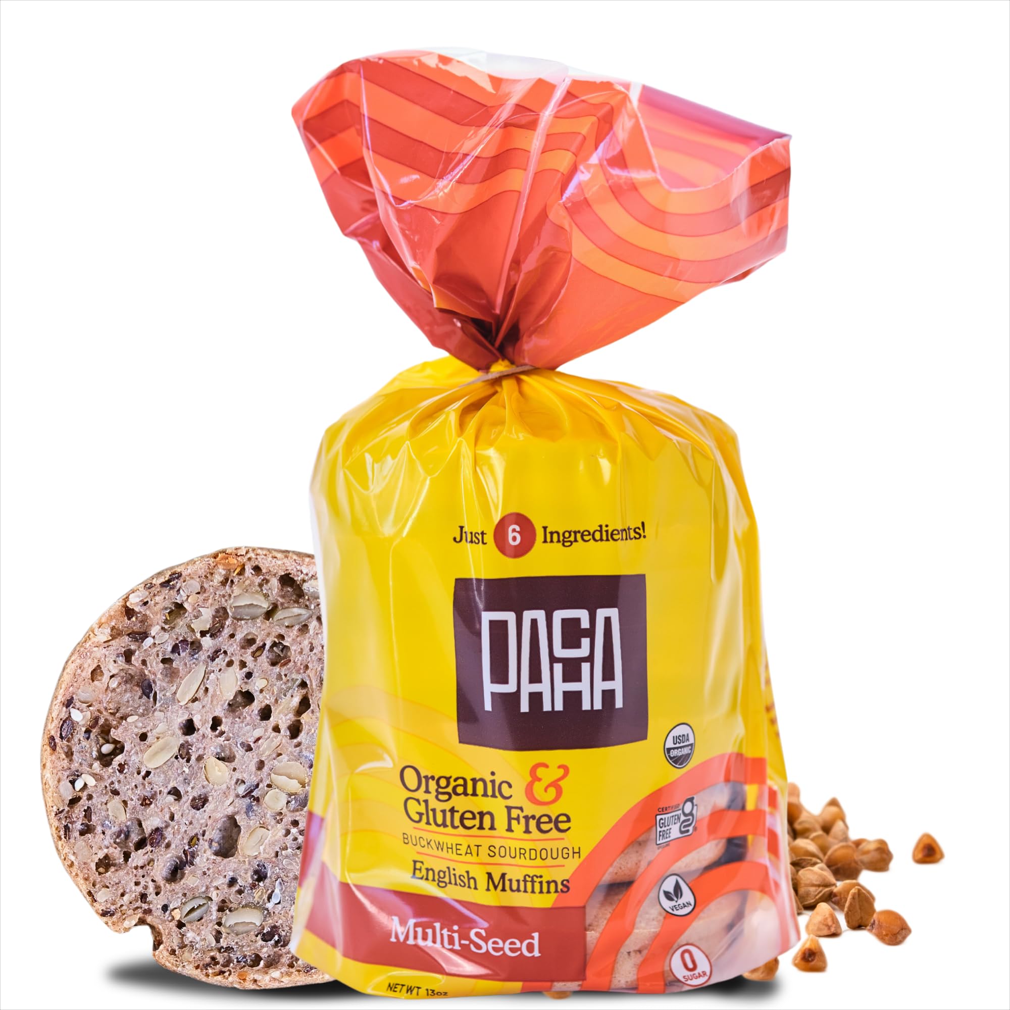 Pacha Organic Multiseed Buckwheat Sourdough English Muffins, 13 OZ
