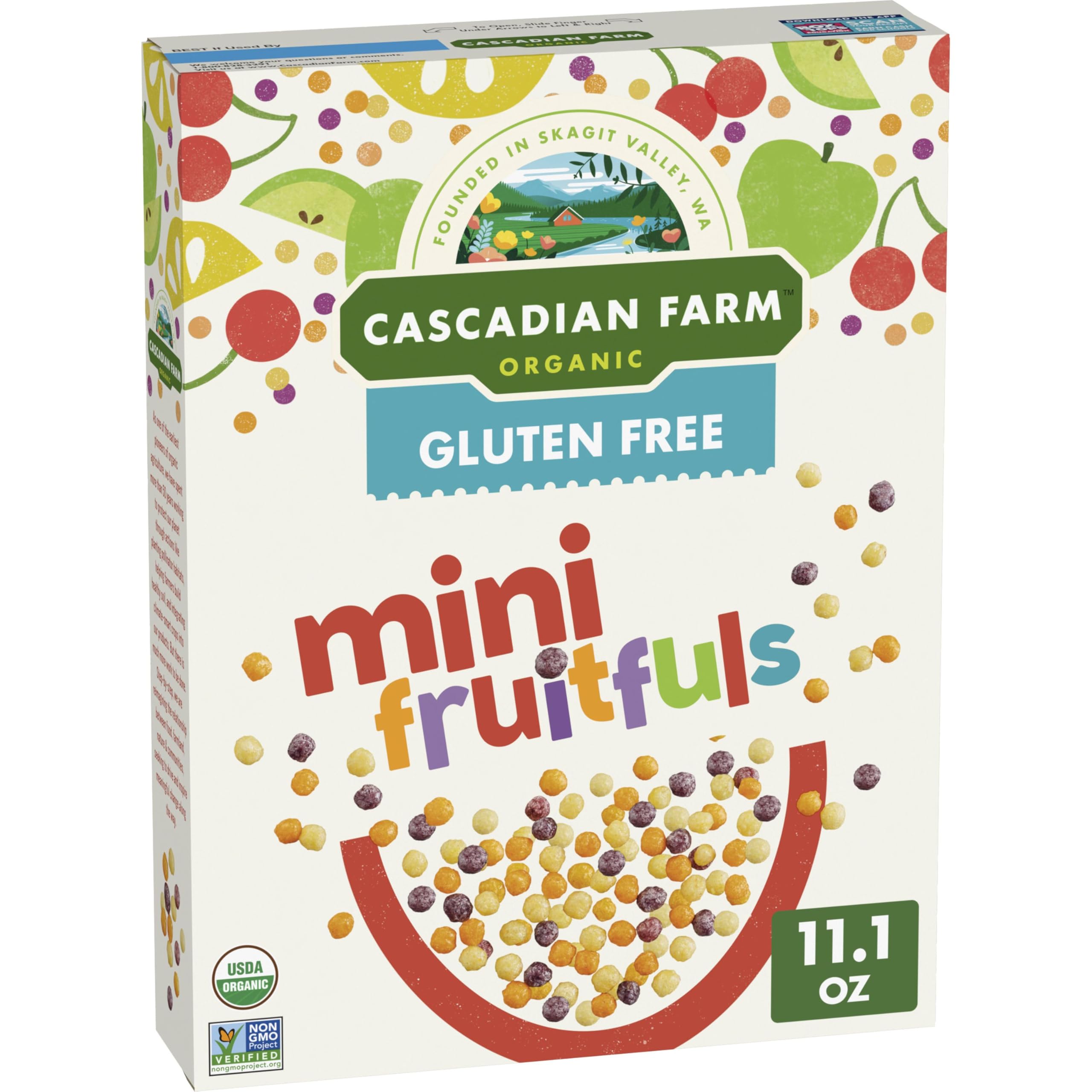 Cascadian Farm Organic Fruit Puffs Cereal, Gluten Free, 11.1 oz | Mini Fruit-Flavored Puffs, Non-GMO Verified, 18g Whole Grain, No Artificial Flavors or Colors, 11.1 oz