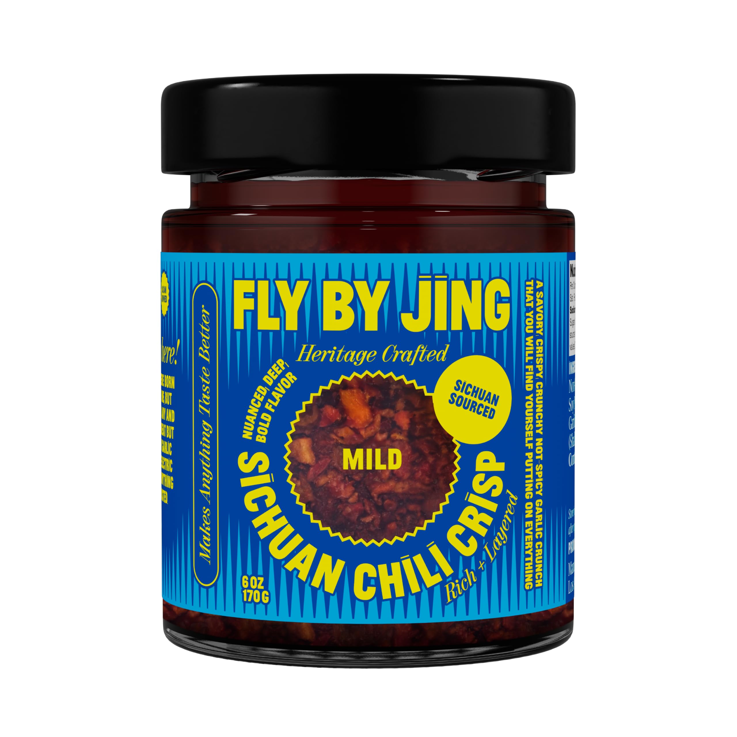 FLYBYJING Mild Crunchy Sichuan Chili Crisp: Savory, Vegan, Nut-Free, Zero Heat All Flavor Premium Chili Crunch - Good on Noodles, Proteins, Veggies and Everything, 6oz (Pack of 1)